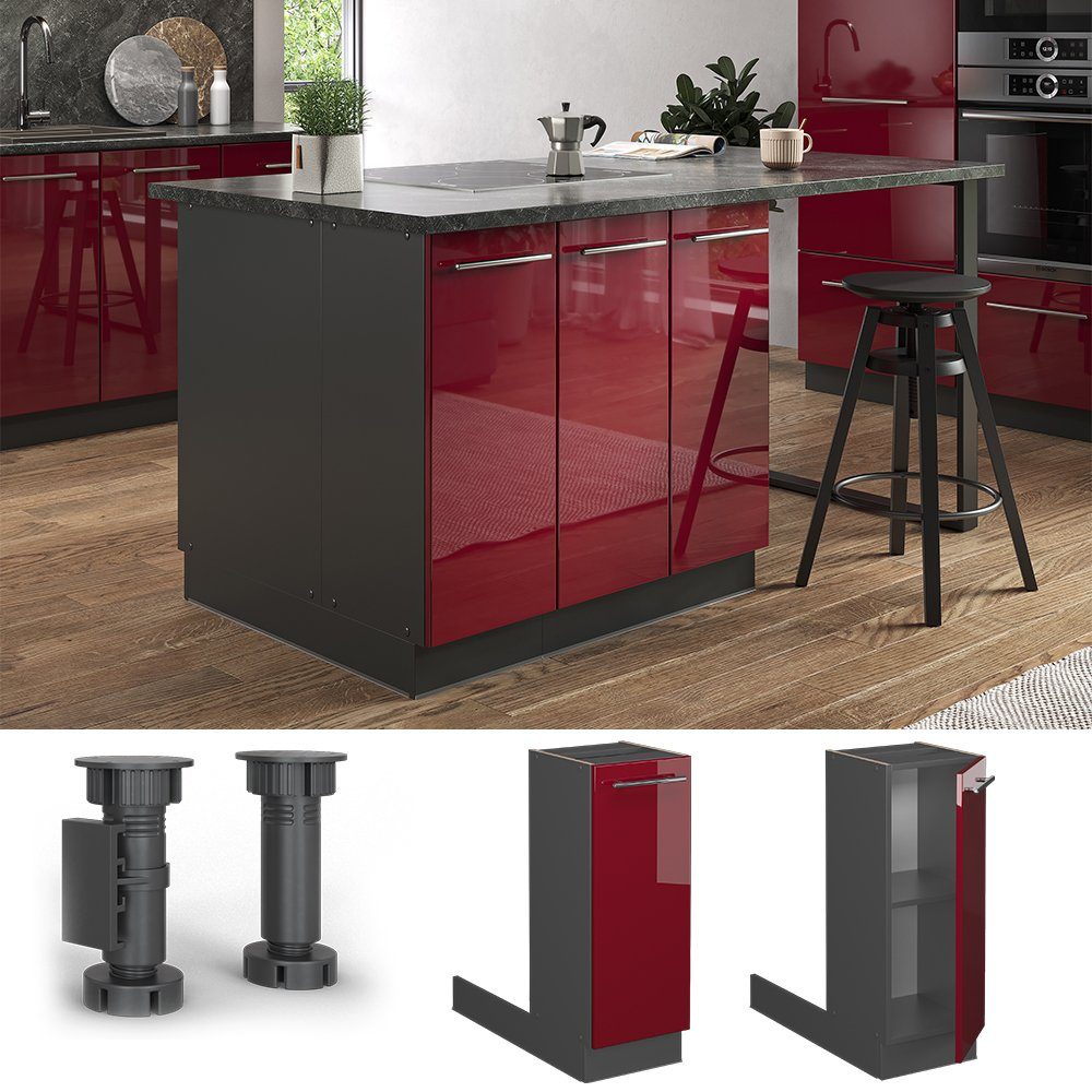 Vicco Unterschrank Fame-Line, Bordeaux Hochglanz/Anthrazit, 30 günstig online kaufen
