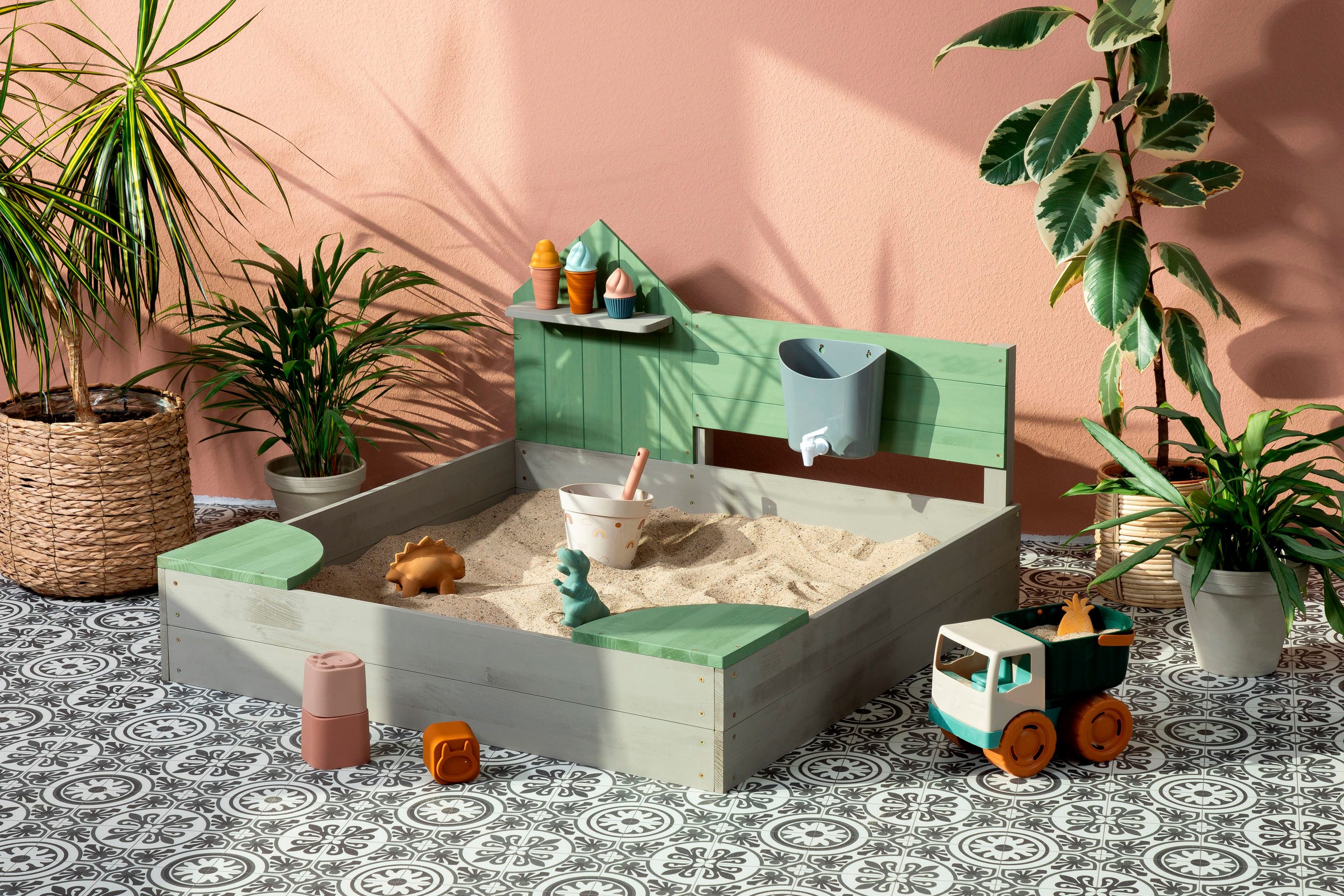 MUDDY BUDDY® Sandkasten Cozy House, warmgrau/eukalyptus, günstig online kaufen