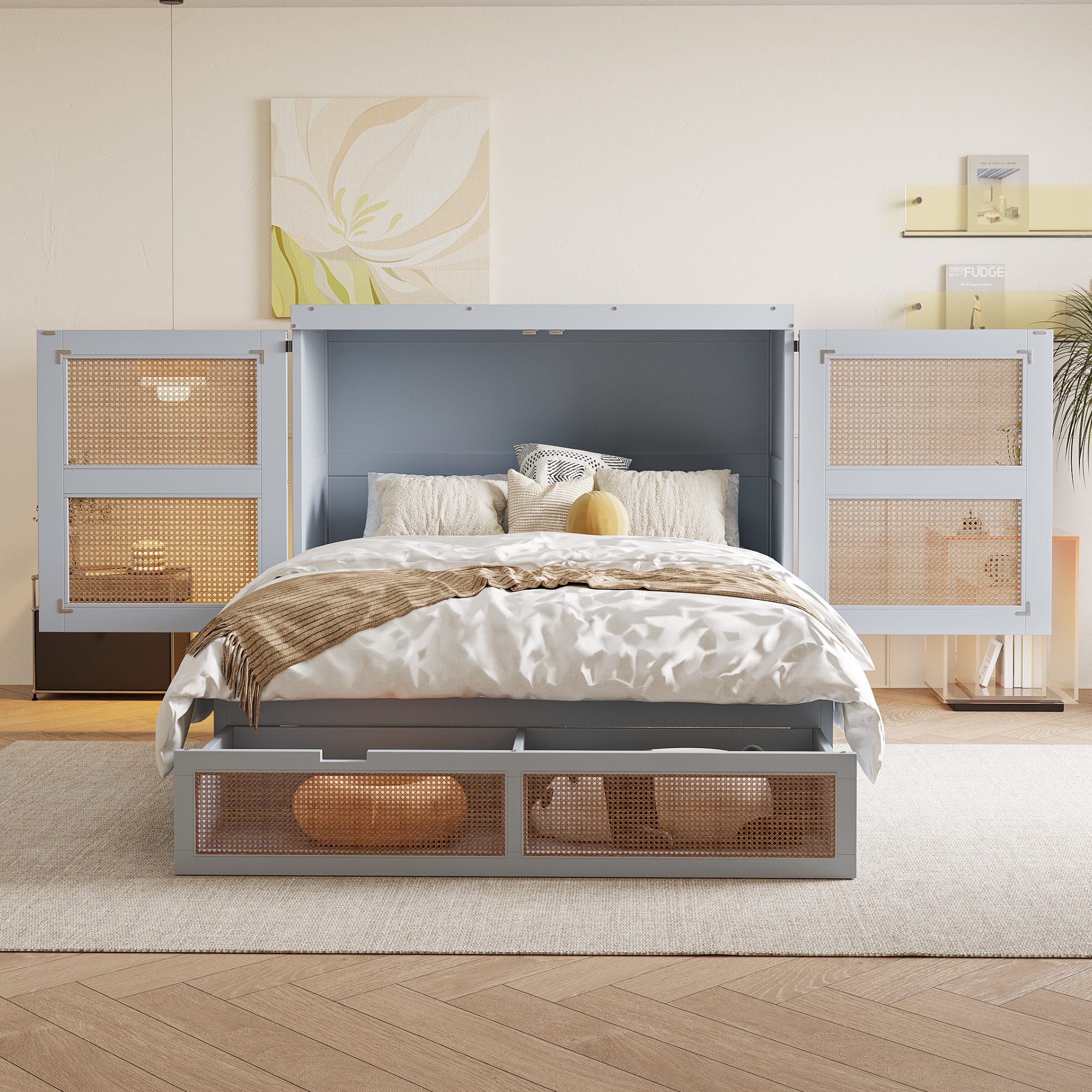 Merax Schrankbett (1-St) Holzbett Klappbett 140x200cm mit Schubladen Schran günstig online kaufen