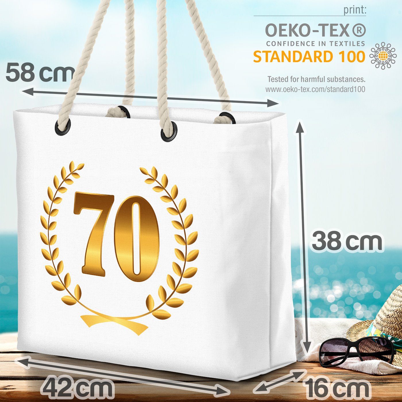 VOID Strandtasche (1-tlg), 70 Jahre Geburtstag Geburtstag Kranz Hochzeit Jubiläum Jahre Jubiläum