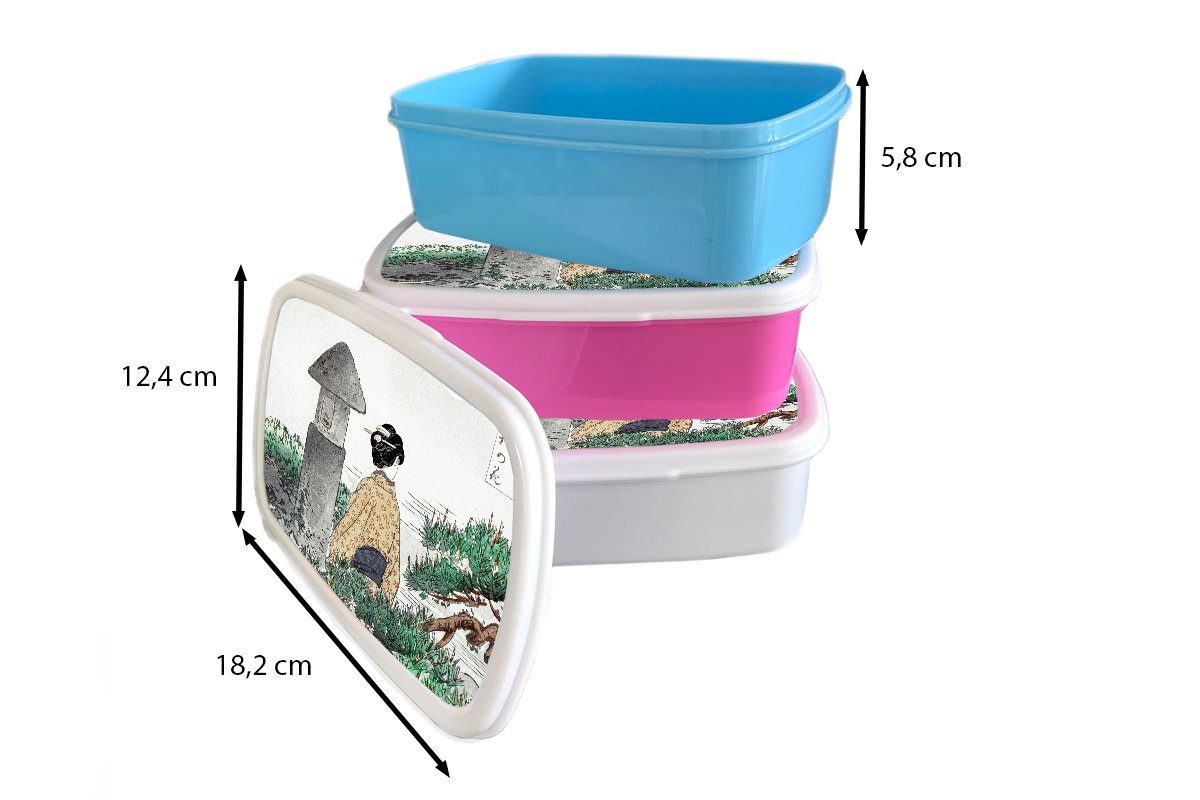 Brotdose, Japan Kinder Mädchen - für Jungs Lunchbox - MuchoWow weiß und - Brotbox für Erwachsene, Frau und (2-tlg), Natur Kimono, Kunststoff,