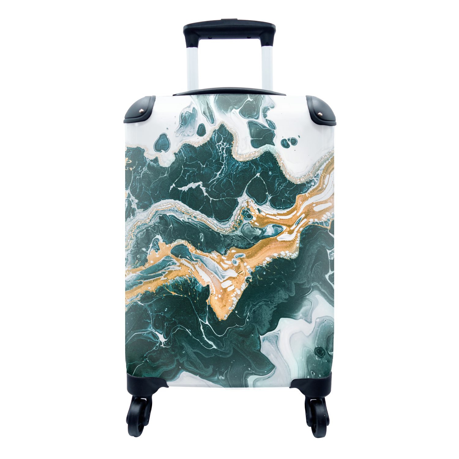 MuchoWow Handgepäckkoffer Marmor - Aqua - Muster, 4 Rollen, Reisetasche mit rollen, Handgepäck für Ferien, Trolley, Reisekoffer