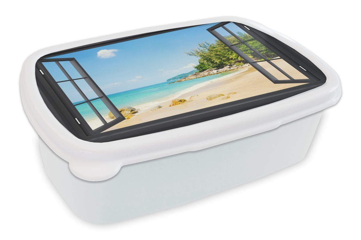 MuchoWow Lunchbox Durchsichtig - Strand - Schwarz, Kunststoff, (2-tlg), Brotbox für Kinder und Erwachsene, Brotdose, für Jungs und Mädchen weiß
