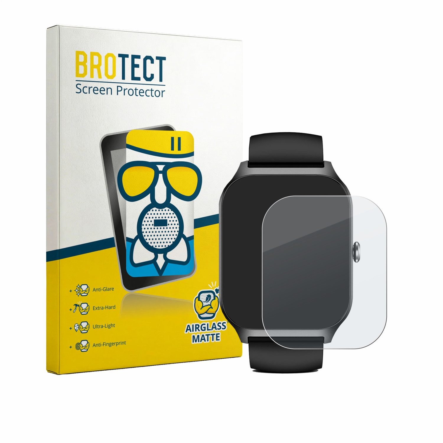 BROTECT Displayschutzglas Folie für Kriutefy Smartwatch 1.83", Schutzfolie Glas Panzer Display Schutz matt