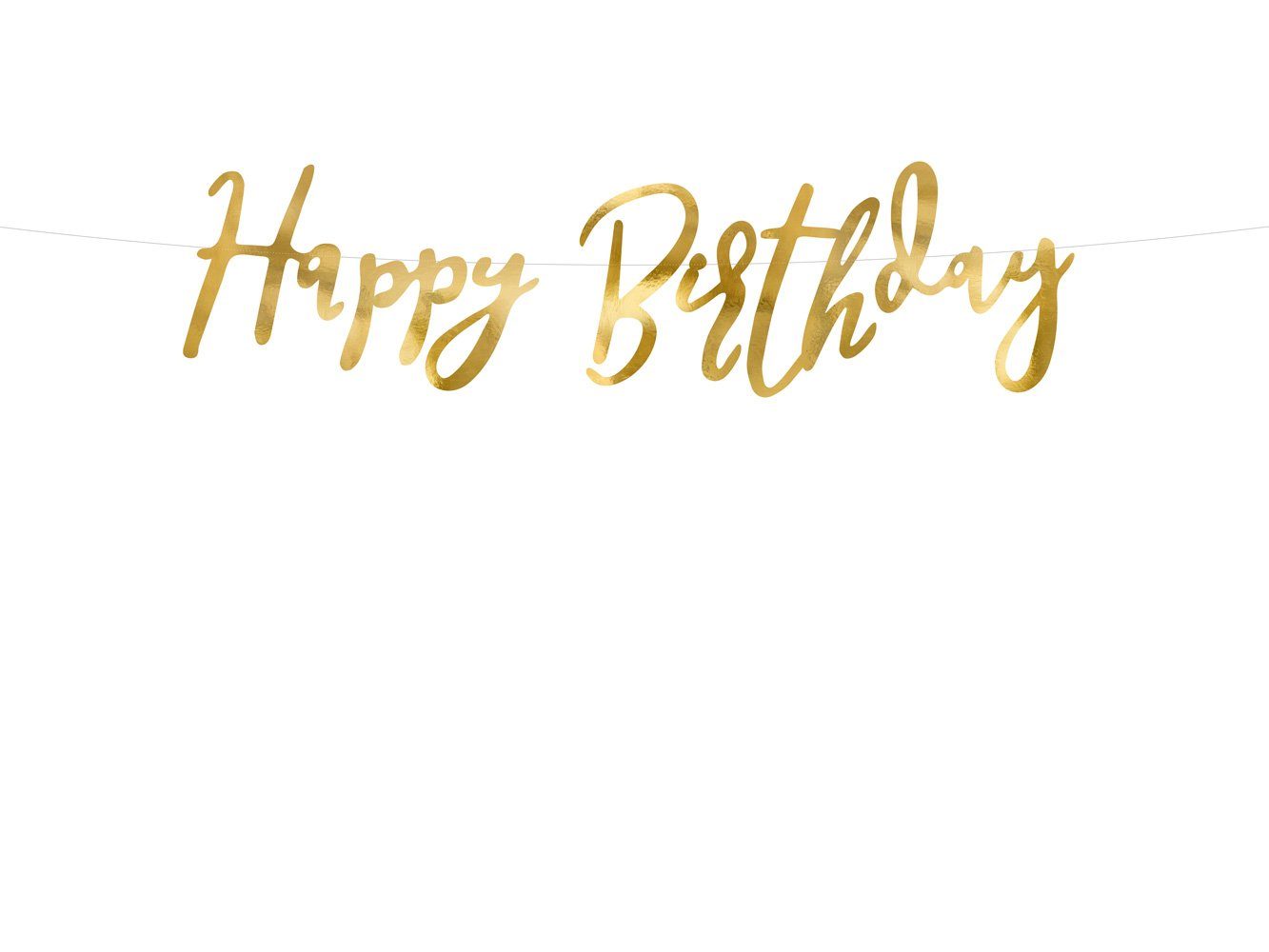 partydeco Wimpelkette, Happy Birthday Schriftzug Girlande 16x62cm gold metallic
