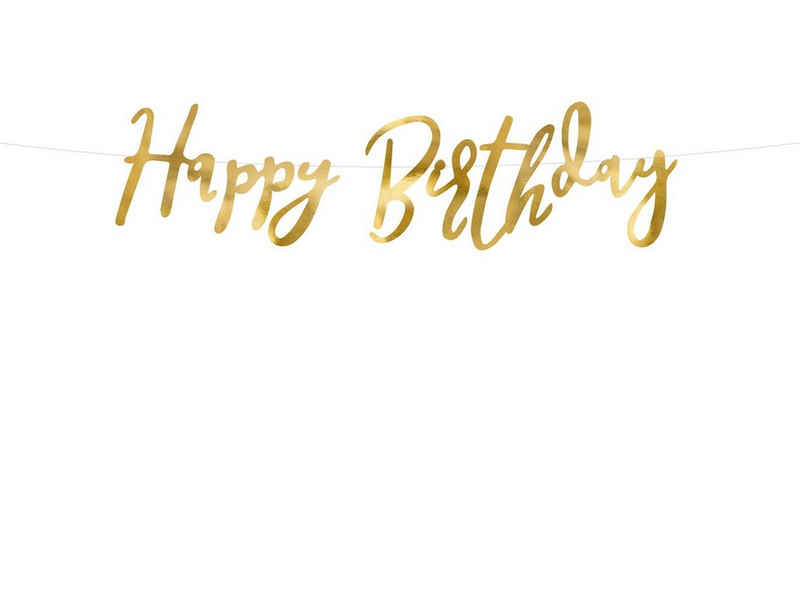 partydeco Wimpelkette, Happy Birthday Schriftzug Girlande 16x62cm gold metallic