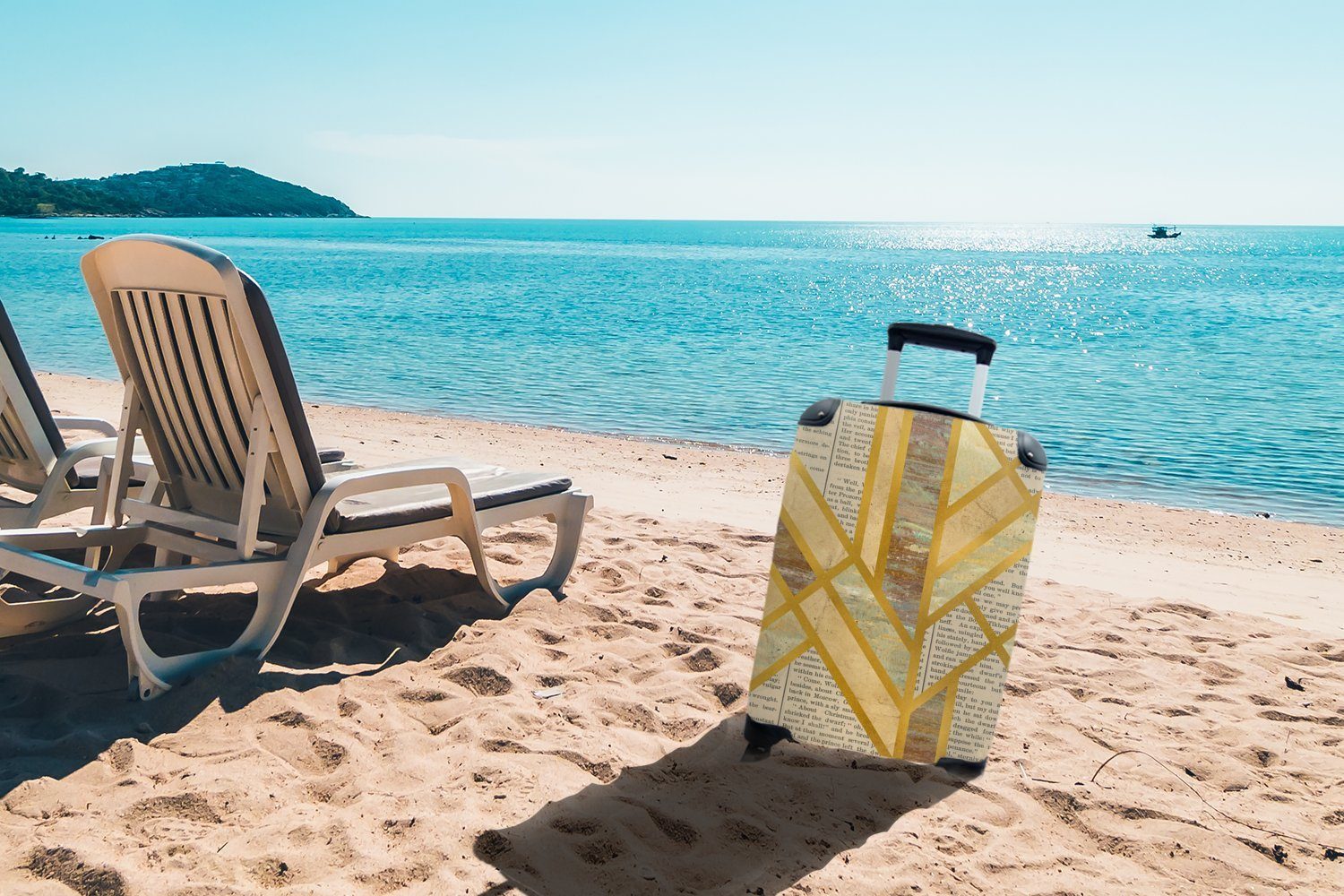 Rollen, 4 Handgepäck für mit Reisetasche - Trolley, Marmor MuchoWow Ferien, Reisekoffer rollen, Vintage - Handgepäckkoffer Gold,