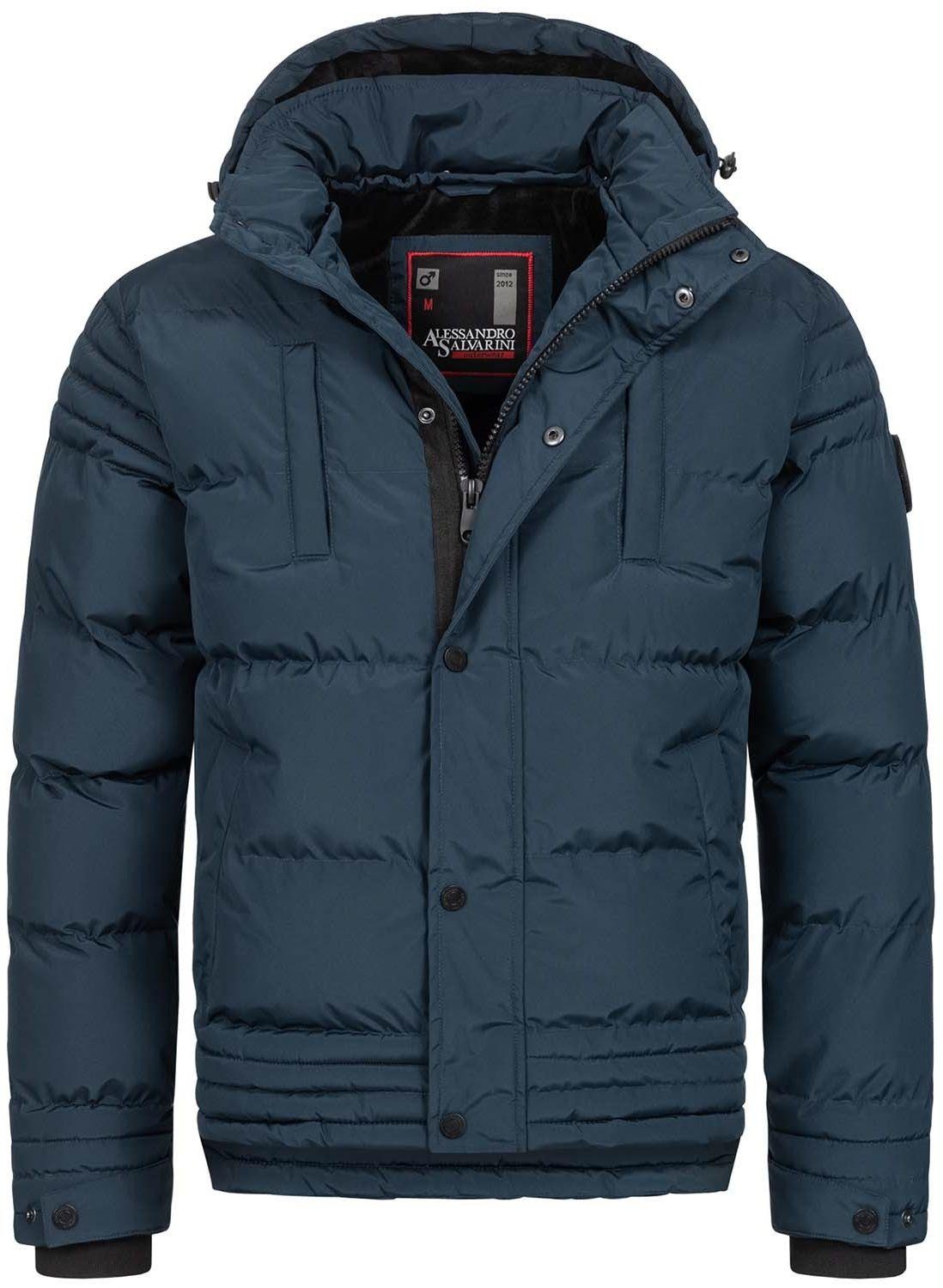 Kapuze warmem mit Winterjacke Navy Salvarini Alessandro ASFabiano und Teddyfell abnehmbarer