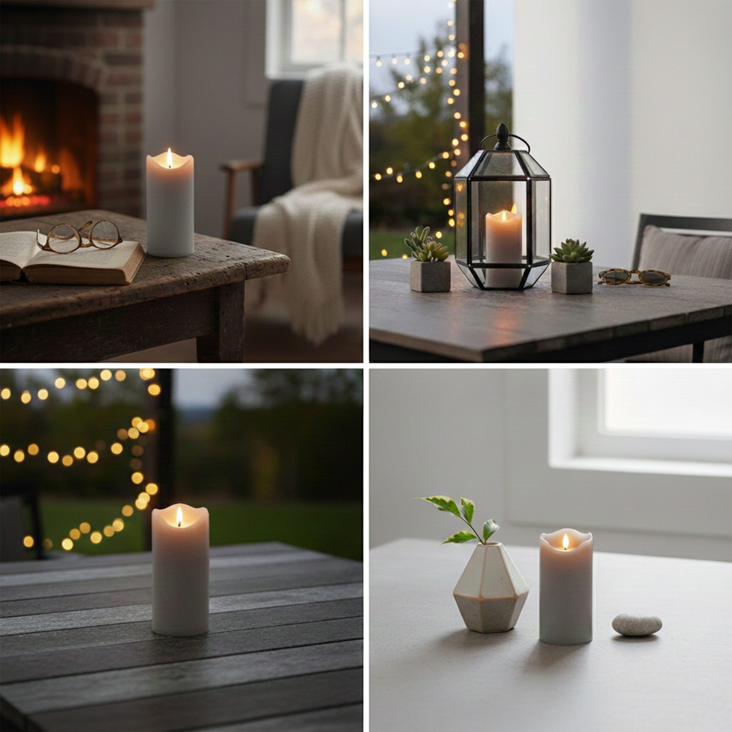 Fachhandel Plus LED-Kerze LED-Echtwachskerze Grau mit 3D-Flamme & Timer, in 3 Größen (1-tlg), auch in der Nähe von Vorhängen oder in Regalen bedenkenlos einsetzbar