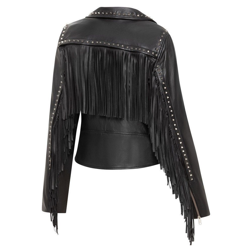 Stars & Stripes Lederjacke Bikerjacke Amber mit abnehmbaren Fransen