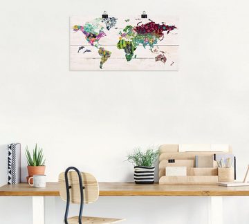 Artland Wandbild Bunte Welt auf hölzernem Untergrund, Landkarten (1 St), als Leinwandbild, Poster in verschied. Größen