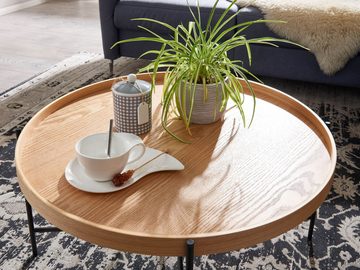 FINEBUY Couchtisch FB74042 (78x78x40 cm Sofatisch Holz / Metall, Tisch Eiche), Kaffeetisch Rund, Design Wohnzimmertisch Modern