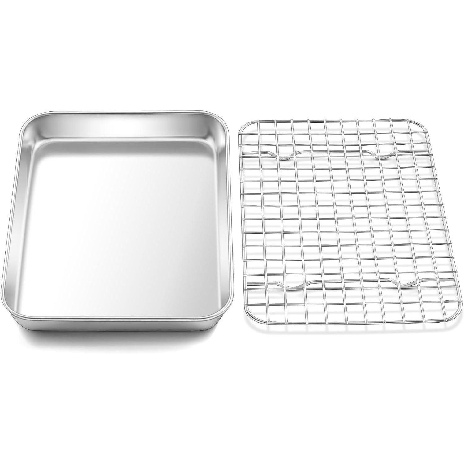 Backblech & Kühlgitter-Set Aus Aluminium & Edelstahl - 44x32,5 Cm, Antihaftbeschichtet, Für Ofen & Grill