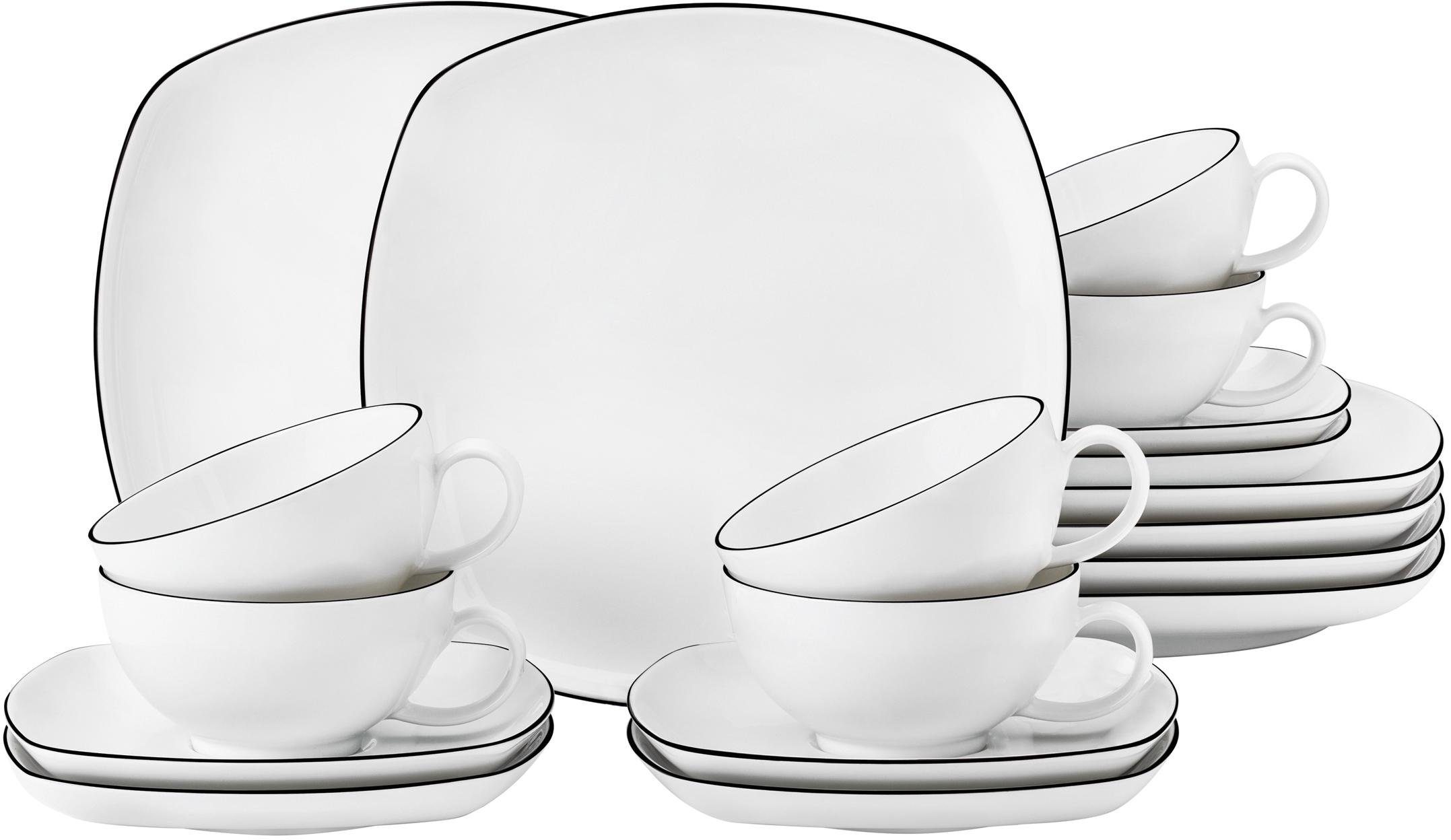 Seltmann Weiden Чайный сервиз Geschirr-Set Lido Black Line (18-tlg), 6 Personen, Porzellan, Tassen, Untertassen, Teller 18 Teile, für 6 Personen, Made in Germany