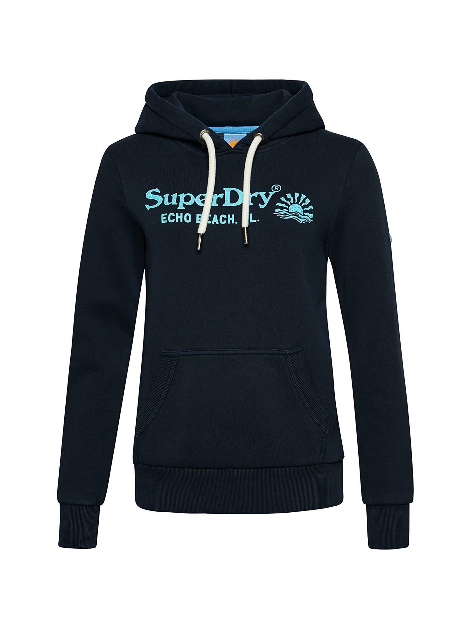Superdry Hoodie mit dunkelblau Kapuzenpullover Hoodie Sweatshirt Schriftzug