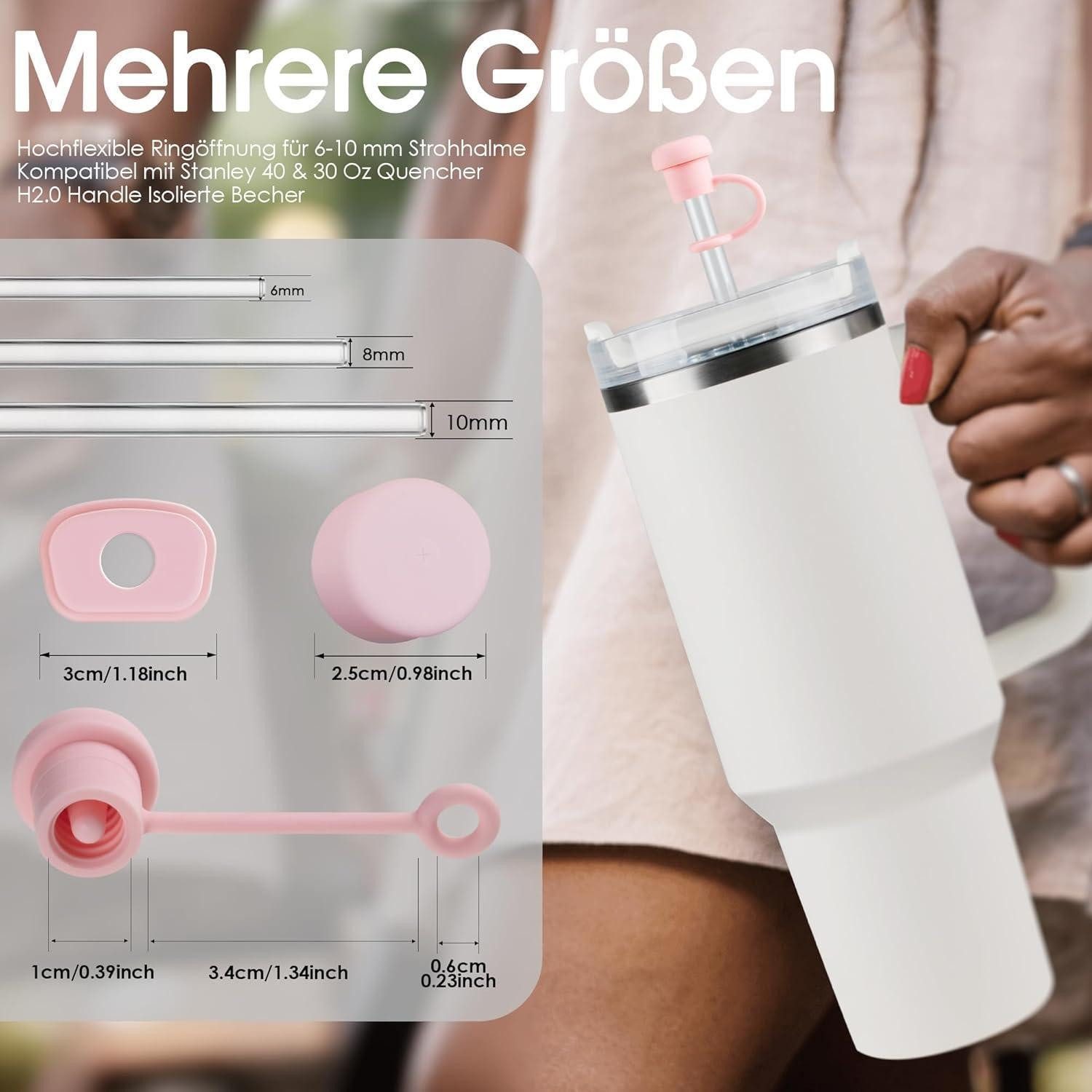 LuxusKollektion Trinkhalme Strohhalmverschluss Silikon Auslaufschutz 30oz 40oz Rosa 12 Stück