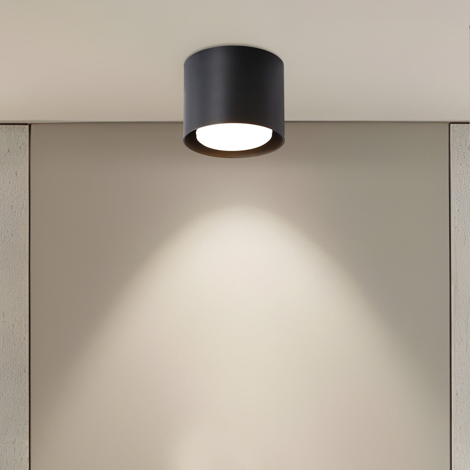 Nettlife LED Deckenspot Aufbaustrahler Rund Schwarz 5W kleine schwenkbar Aluminium GX53, 30° drehbar, LED fest integriert, Warmweiß, GX53 Leuchtmittel für Küche Wohnzimmer Esszimmer Büro Flur