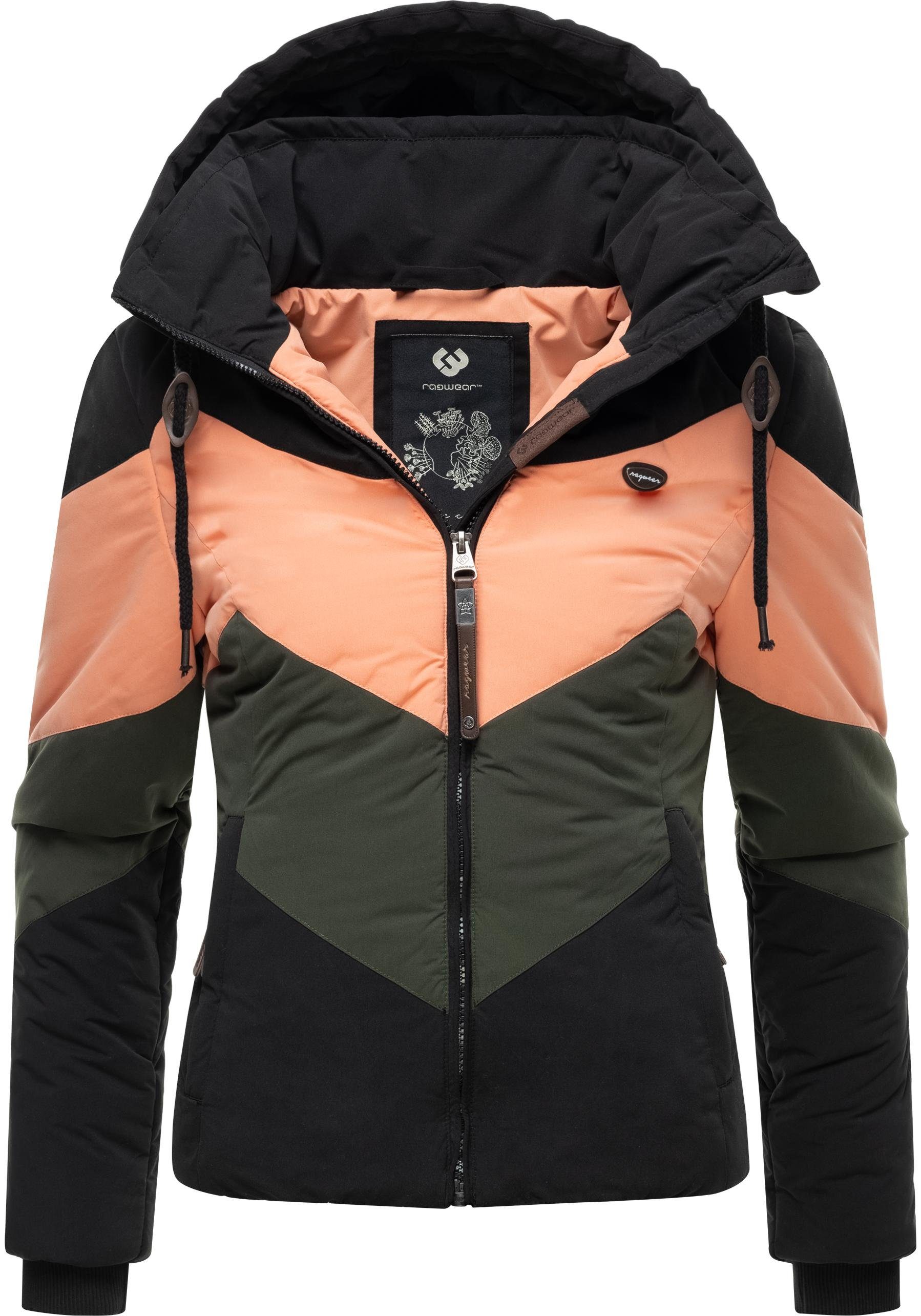 Block Winterjacke Kapuze Novva mit Anorak Ragwear black V-Steppung stylische und