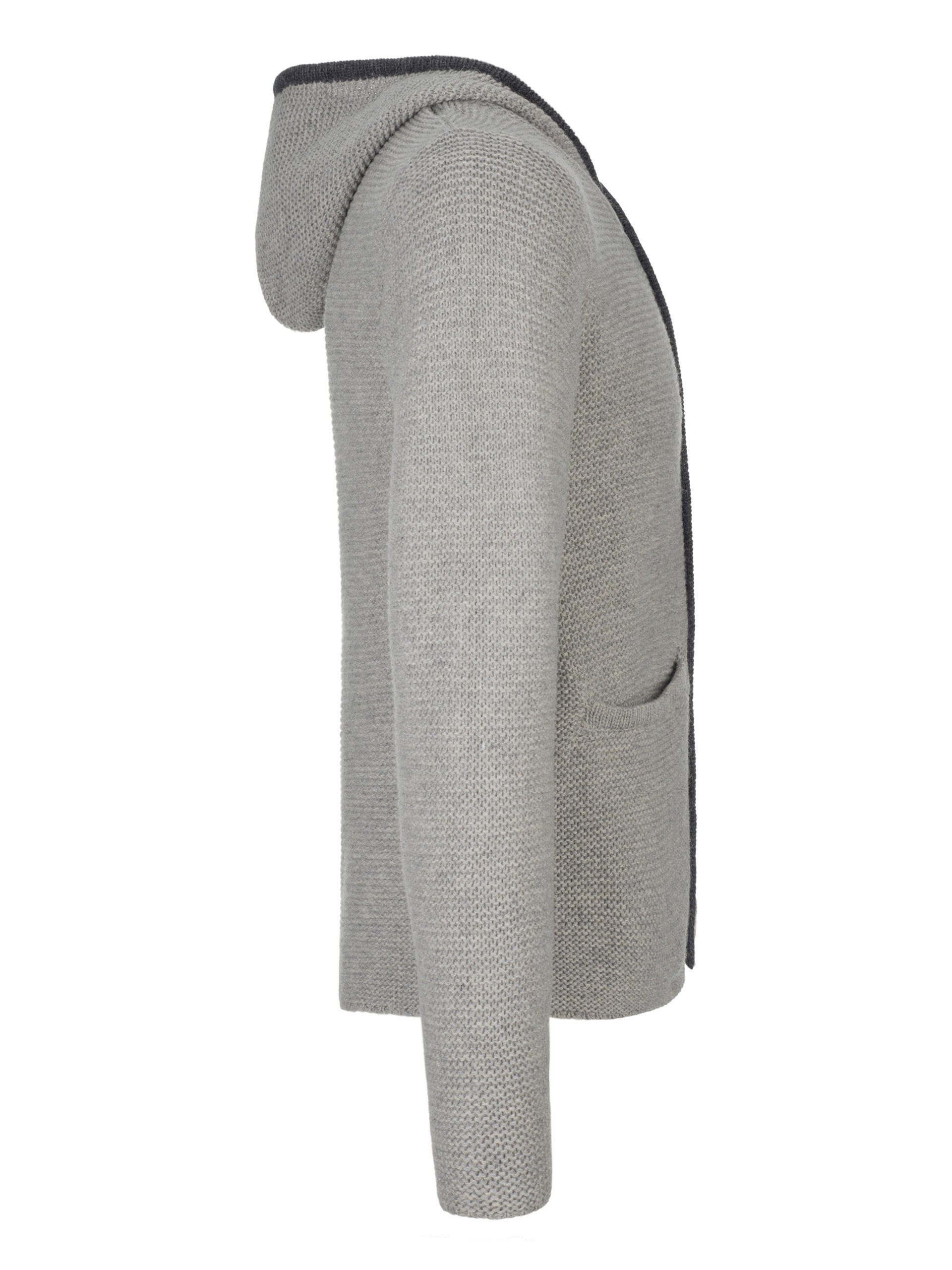 Almbock Trachtenstrickjacke Strickjacke Bavaria (1-tlg) grau mit Kapuze