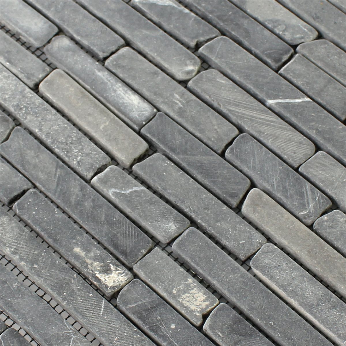 Mosafil Mosaikfliesen Naturstein Marmor Mosaikfliesen Bali Brick, Naturstein-Marmor 30.500x30.500, schwarz, Verlegefertig auf ein Netz geklebt - Frostsicher - Wasserfest -