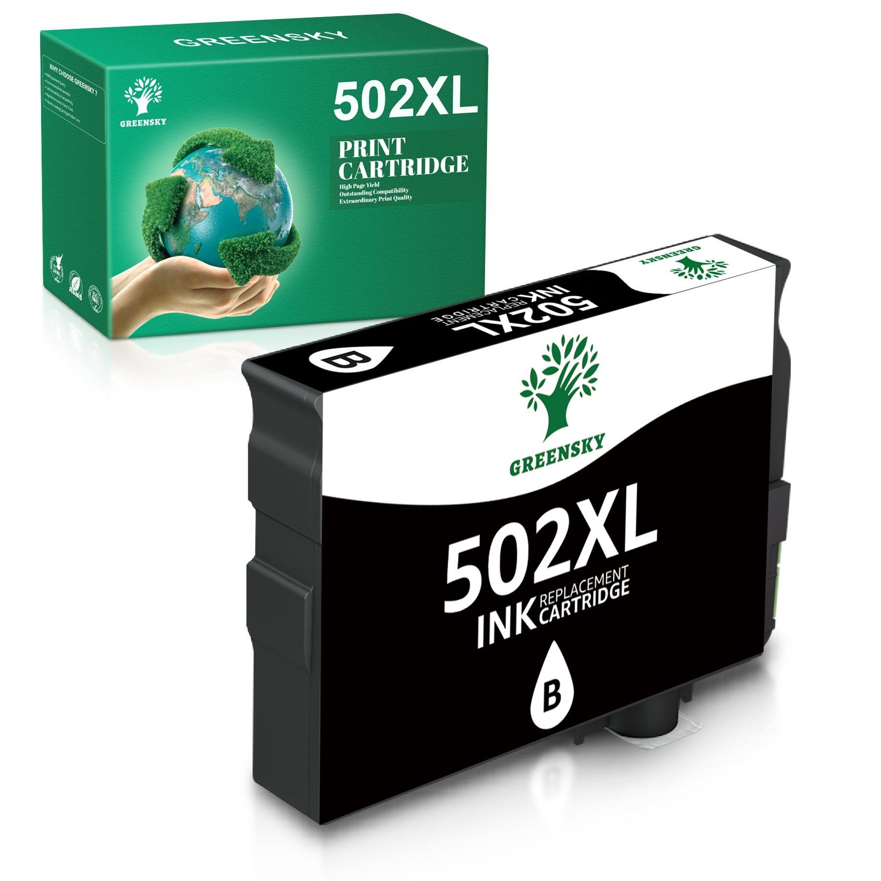 Greensky Ersatz für EPSON 502 XL Multipack Tintenpatrone (inklusive chip, XP 5100 XP 5105 WF-2860DWF WF-2865DWF) 1x Schwarz