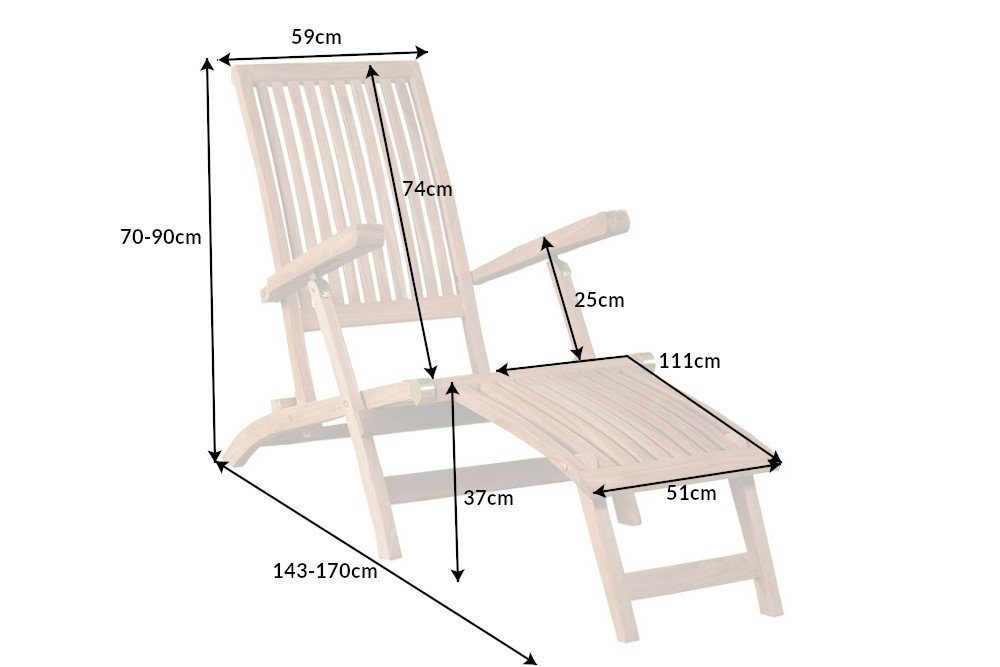 Sonnenliege · Massivholz EMPIRE riess-ambiente Balkon klappbar Gartenliege · TEAK · Deckchair 1 · braun, Einzelartikel, · St., 170cm Outdoor