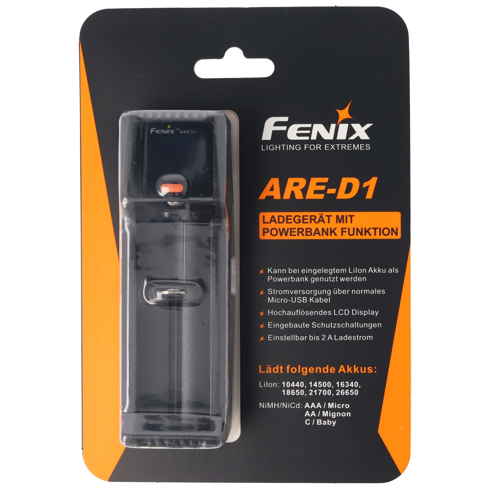 Fenix Fenix ARE-D1 Einschacht-Ladegerät passend für 21700, 18650, 26650, 16 Rundzellen-Lader