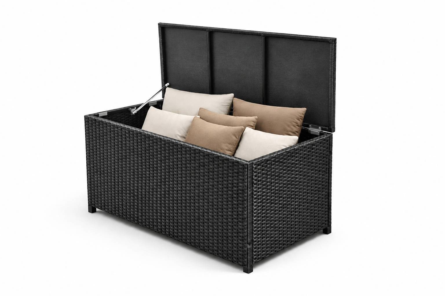 TEICO GROUP Kissenbox Polyrattan Kissenbox 300L Auflagenbox Gartenbox Balkon Terrasse, Gasdruckfeder