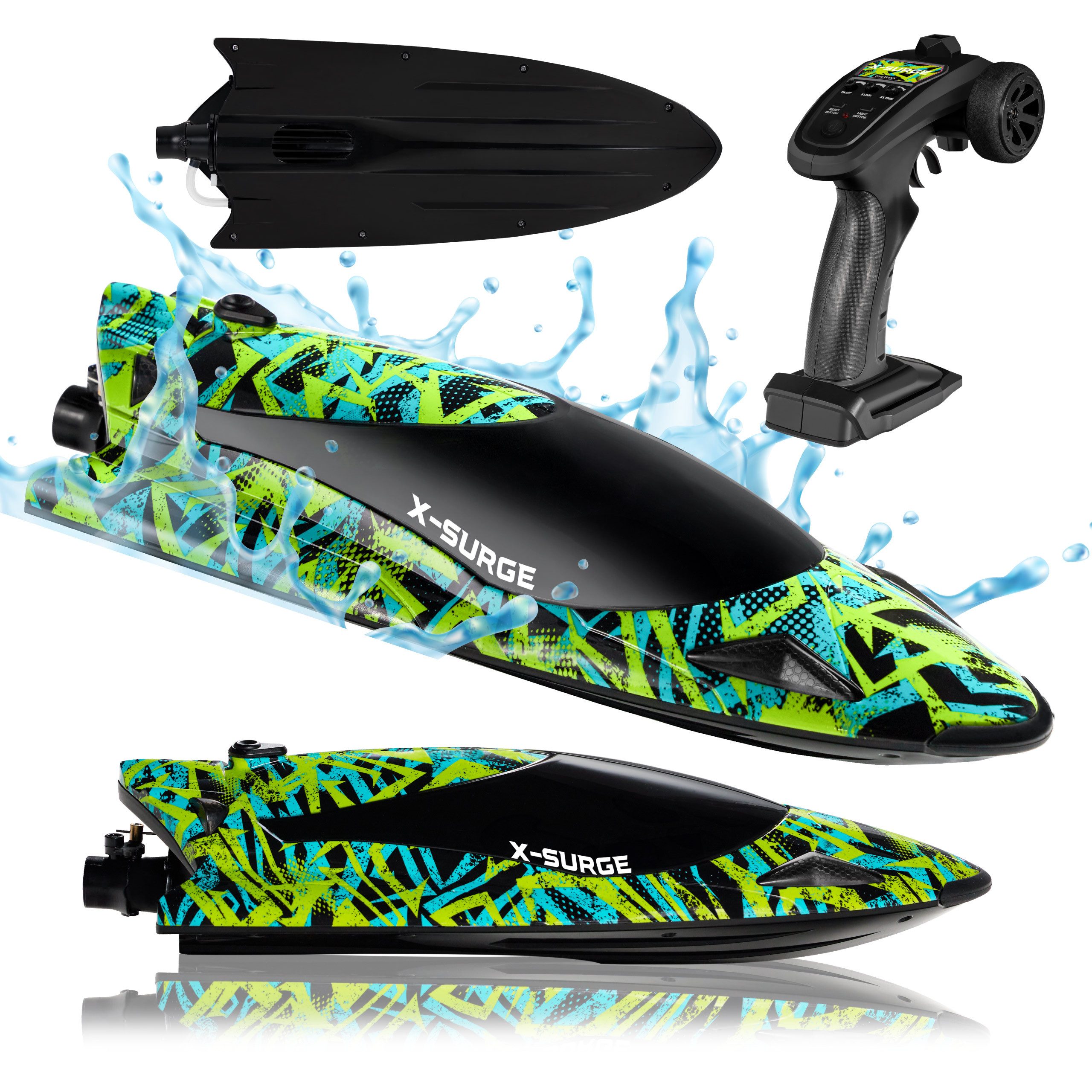 Overmax RC-Boot X-SURGE (Set, Komplettset), 2000W/2 Akkus/Auto-Flip/35kmH/Trimregler/LED-Beleuchtung