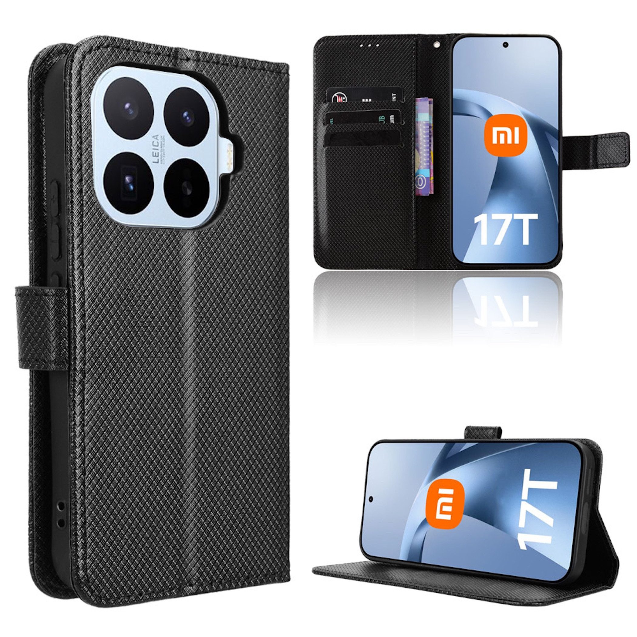 Wigento Handyhülle Klapphülle für Xiaomi 17T Pro Diamant Design Wallet Schwarz 6,83 Zoll, Magnetverschluss, Standfunktion, Kartenfach