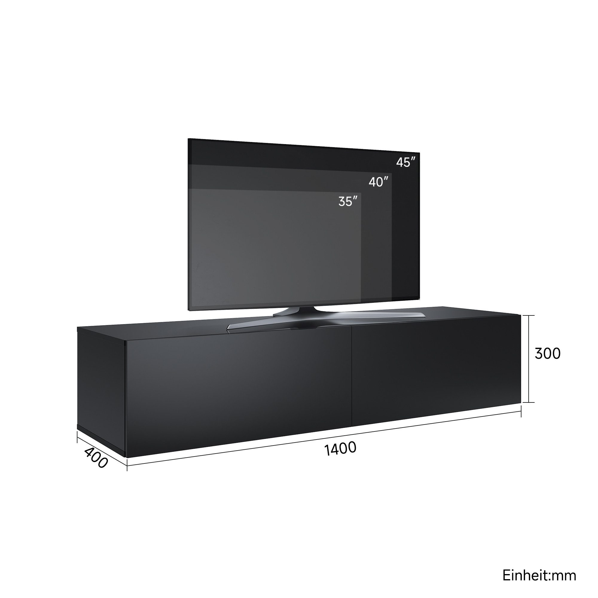 SONNI Lowboard Breite 140/160/180cm,TV Board,Hängend,Hochglanz,Weiß/schwarz günstig online kaufen