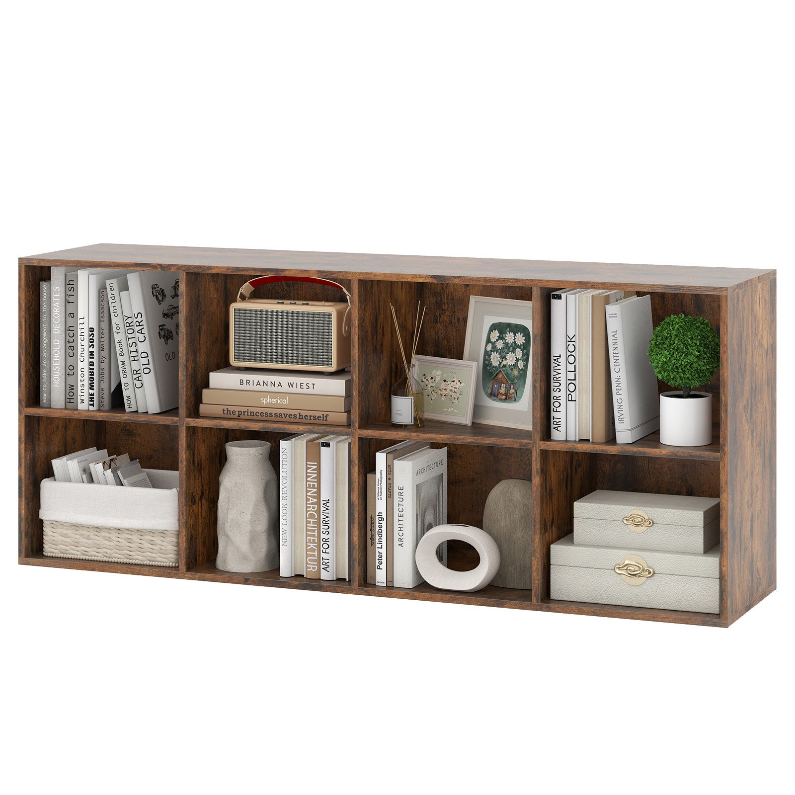 COSTWAY Bücherregal, Bücherschrank mit 8 Fächern 121,5x29x61cm