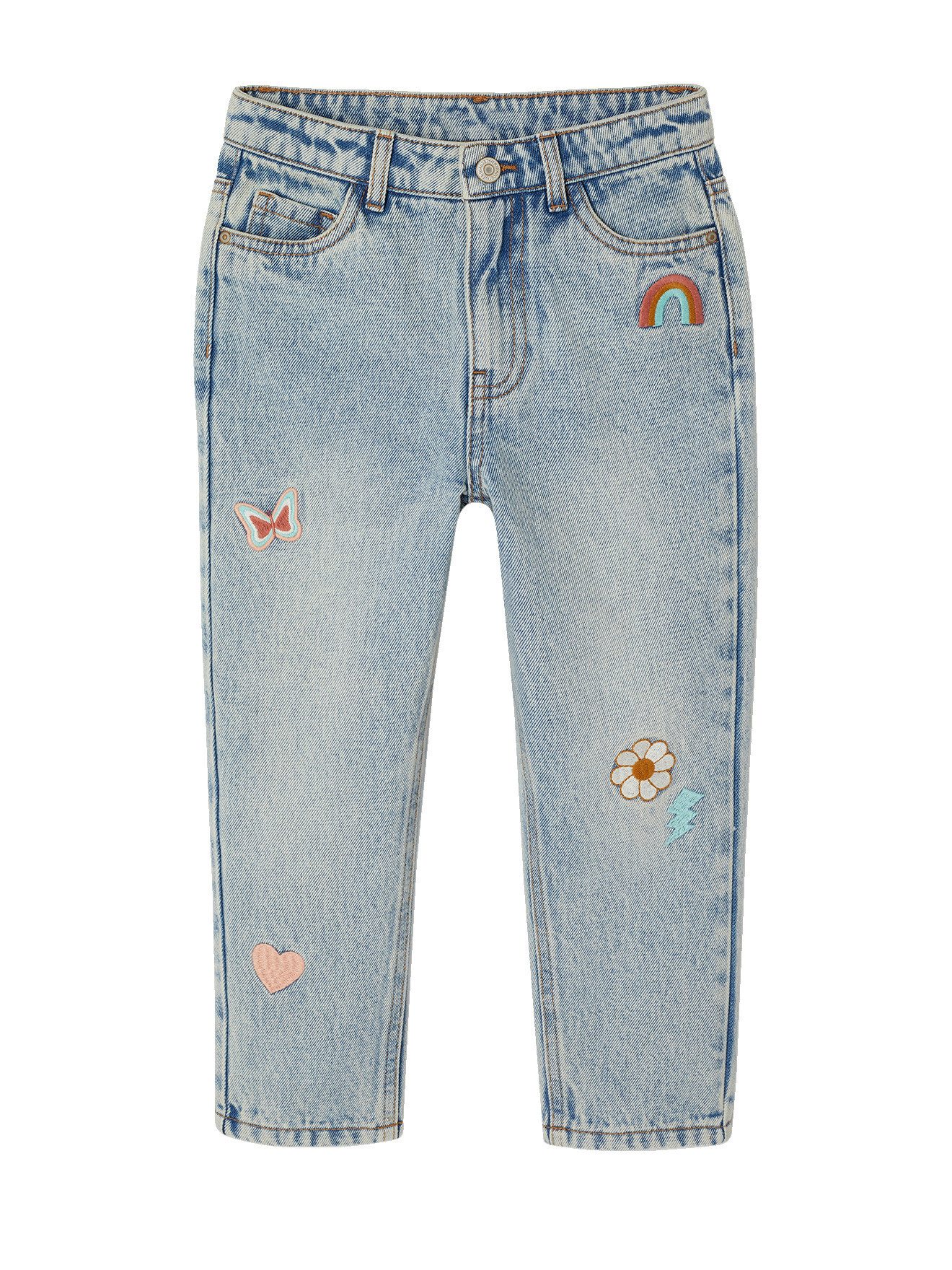 vertbaudet Mom-Jeans Mädchen Mom-Jeans mit Blumenstickerei mit Blumenstickerei