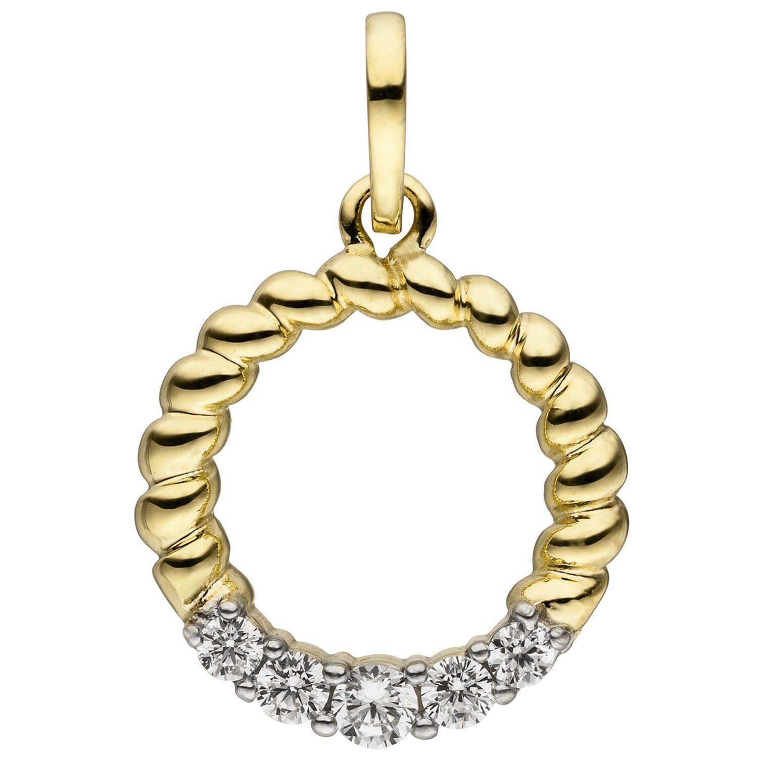 Schmuck Krone Kettenanhänger Anhänger Kreis mit 5 Zirkonia weiß 333 Gold Gelbgold Ø14,9mm Halsschmuck Damen, Gold 333