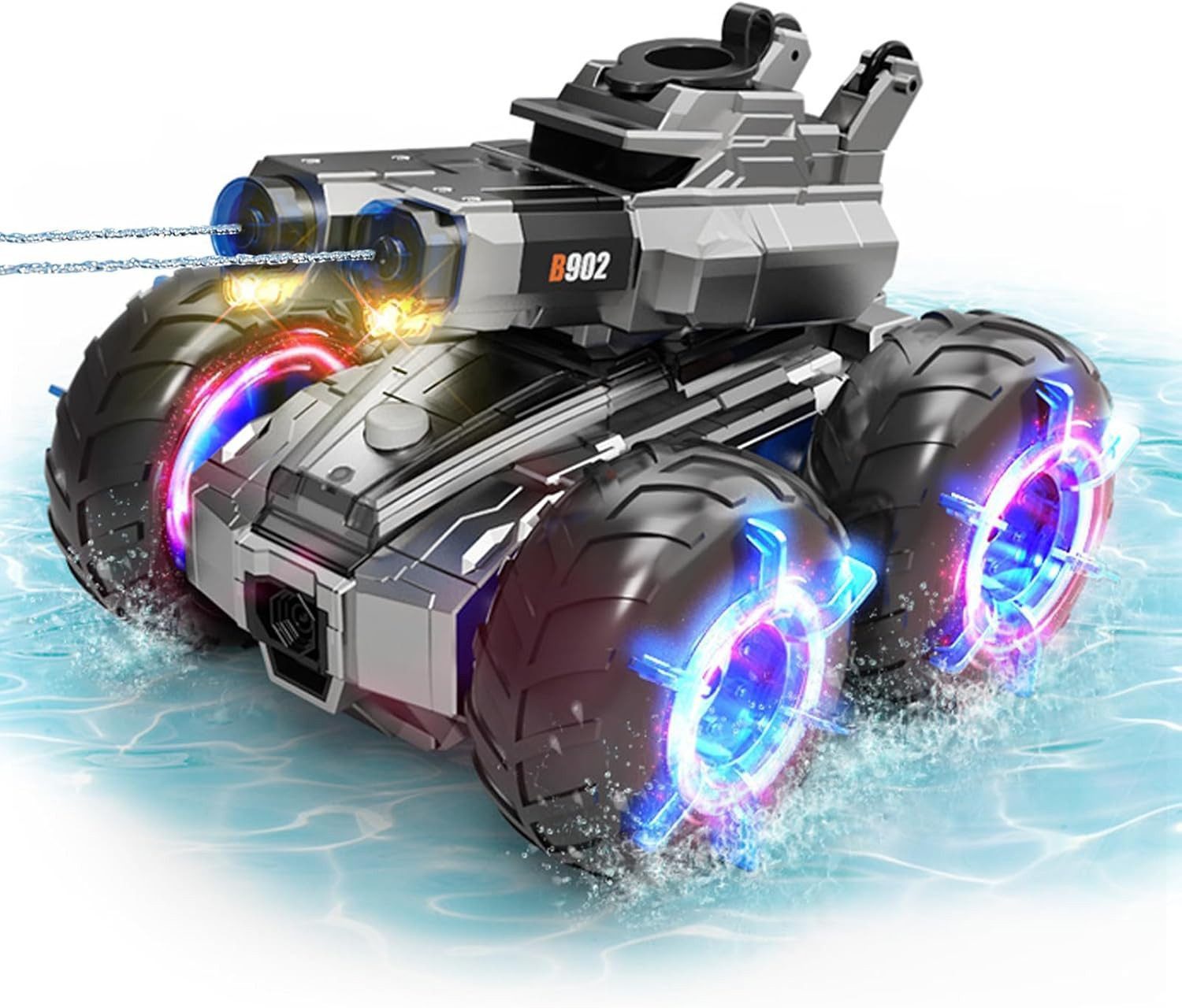 Vivitar RC-Auto Amphibisches Auto mit Wasserpistole 2in1 ferngesteuertes Auto & Boot (Stuntauto mit Wassersprühfunktion, robust, wiederaufladbar, 2,4-GHz-Fernbedienung, geländegängiges RC-Fahrzeug als Geschenk), wasserdicht, Offroad-Monstertruck für Kinder, 2 Akkus, lange Spielzeit