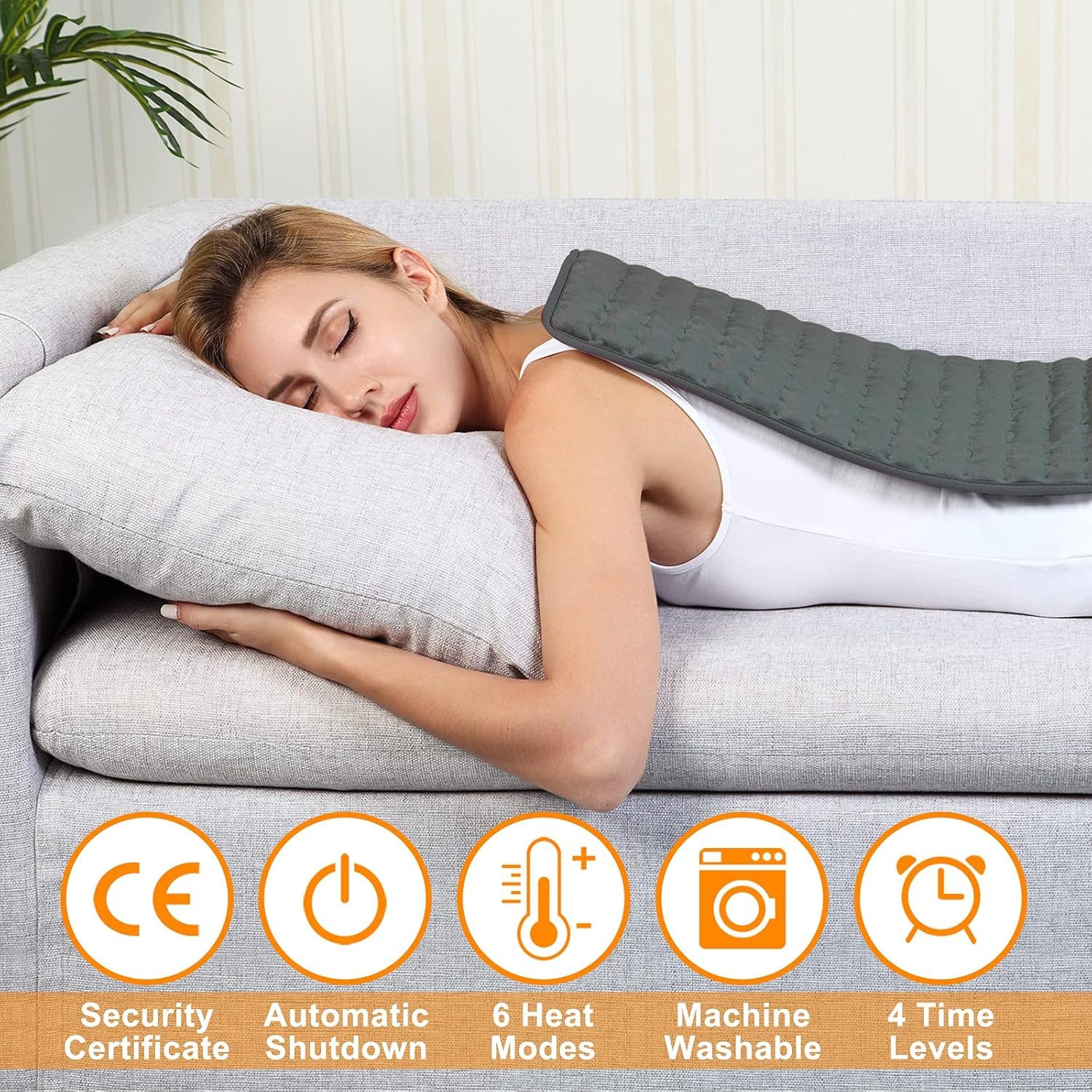 TSE Heizkissen Elektrisches Heizkissen 30x60 cm aus Flanell mit 6 Stufen & Auto-Timer