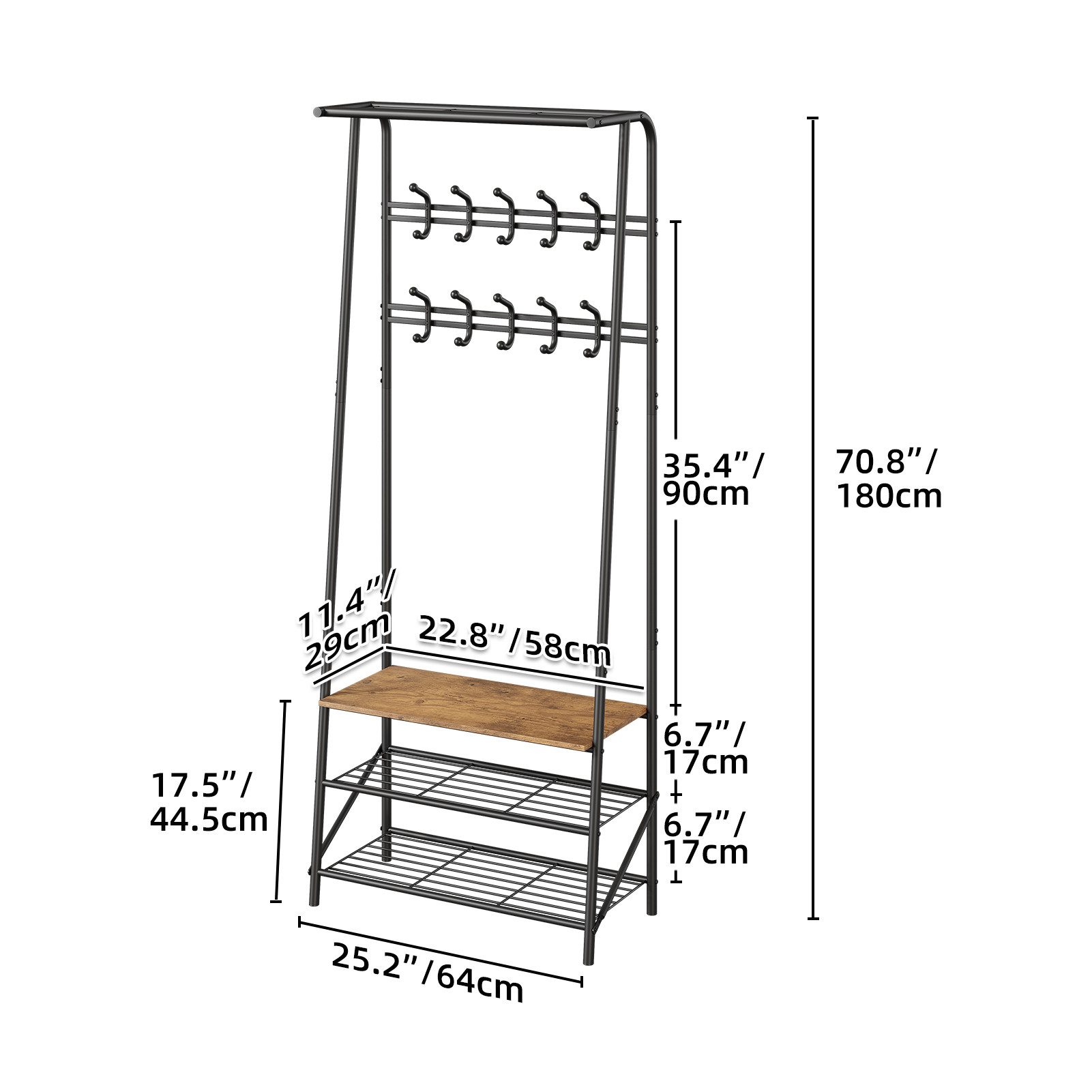 GarveeMore Garderobenständer Garderobenständer Kleiderständer mit Schuhbank,4-in-1 Design Garderobe – Bild 4 von 5