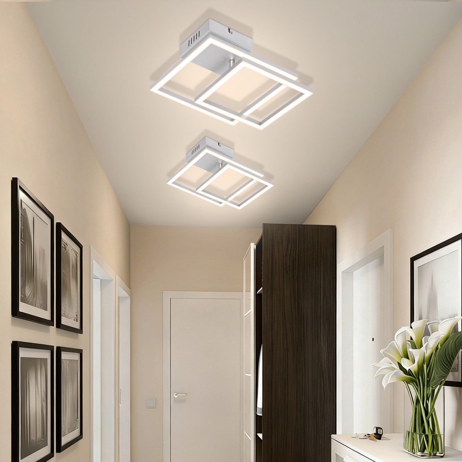 ZMH LED Deckenleuchte Wohnzimmer - Quadratisch Schwarz Eckig 3000K/4000K Deckenlampe Flur, Augenschutz, Einfache Installtion, LED fest integriert