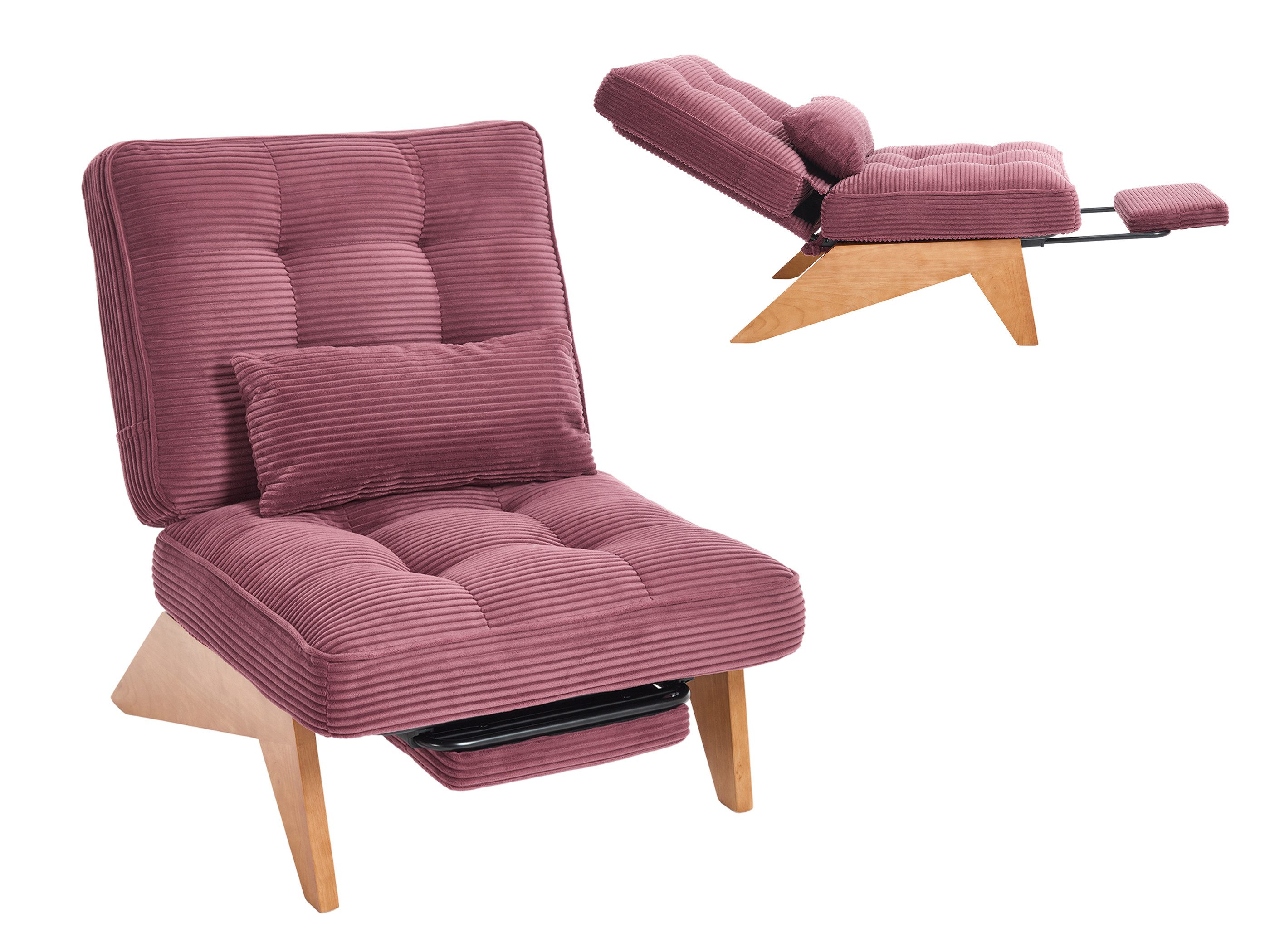 SeedWave Loungesessel Kordstoff Relaxsessel, Verstellbare Rückenlehne, Ausziehbare Fußstütze, Polstersessel inklusive 2 Seitentasche, Lendenkissen, Massiveholzfüße