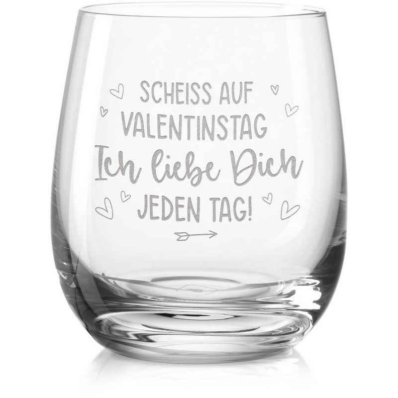 GRAVURZEILE Teelichthalter mit Gravur - Scheiss auf Valentinstag - Ich liebe dich jeden Tag, - aus hochwertigem Glas vom Hause Leonardo