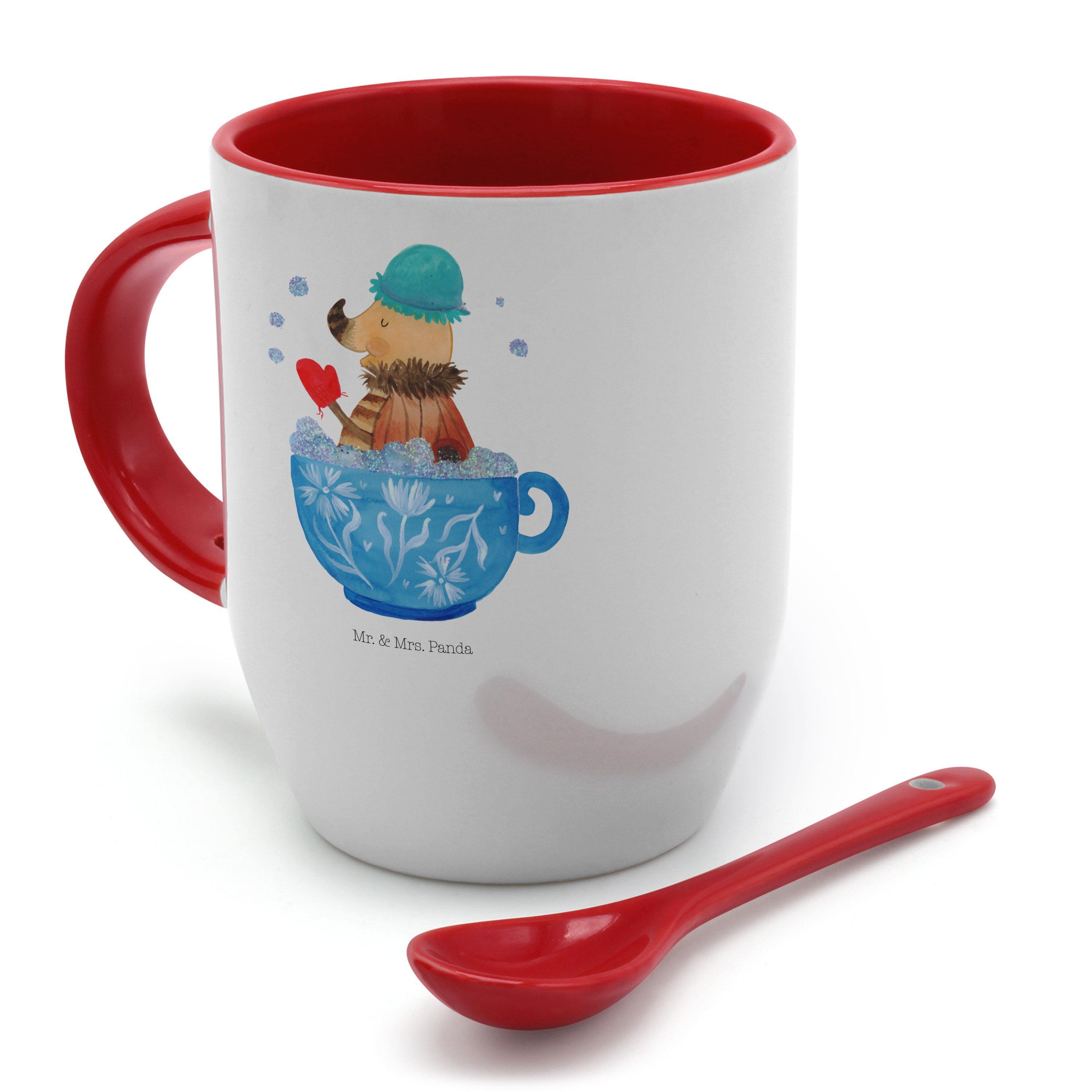Panda Becher Niedliche Keramik-Kaffeetasse mit 3D Panda Deckel und Löffel Süße Tassen Neuheit Kaffee Tee Milch Weihnachtsbecher für Frauen Mädchen Jungen