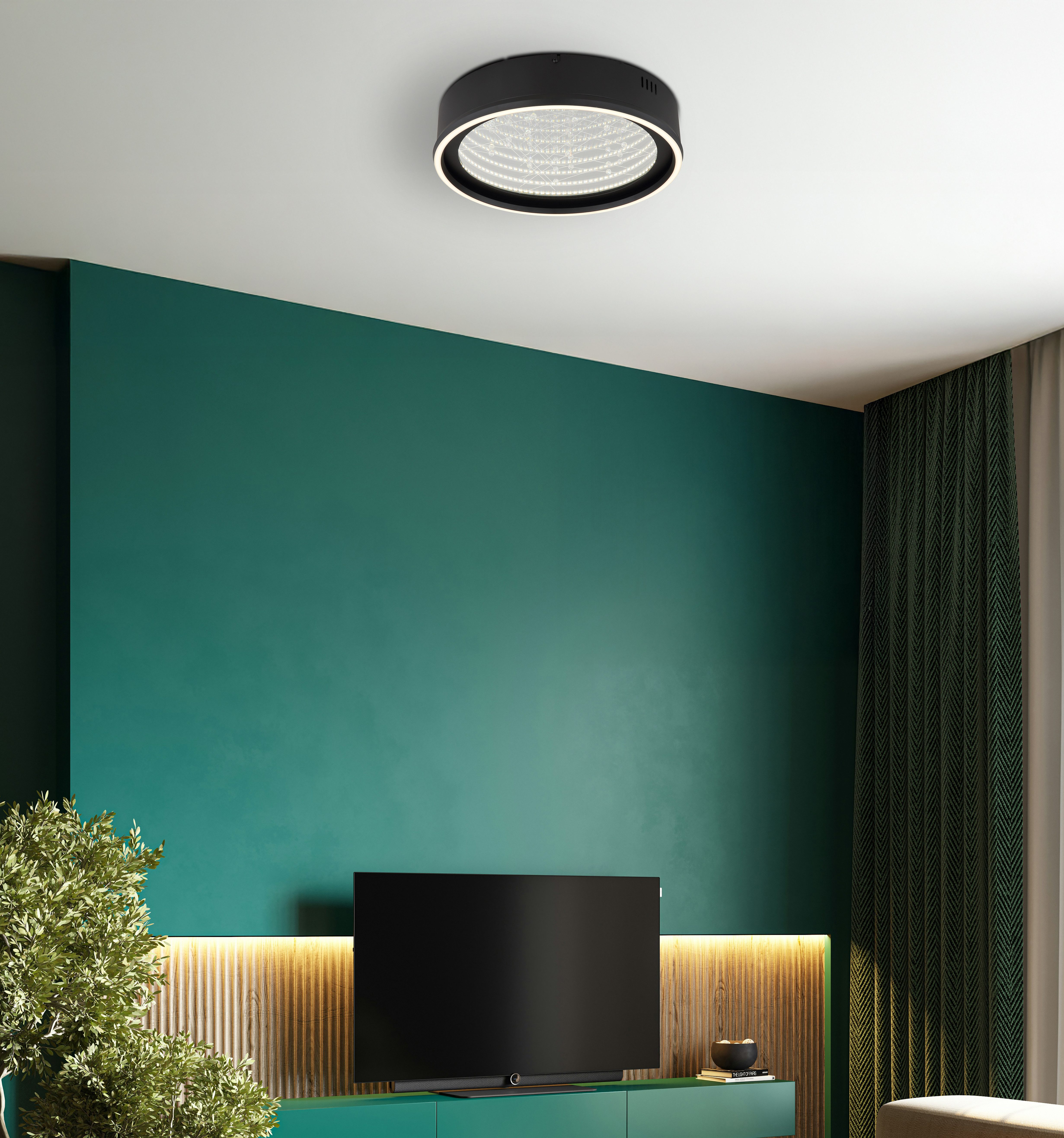 GLOBO LIGHTING Deckenleuchte MIRRORA, LED fest integriert, LED Deckenleuchte schwarz matt mit 3D Glas- und Kristalleffekt