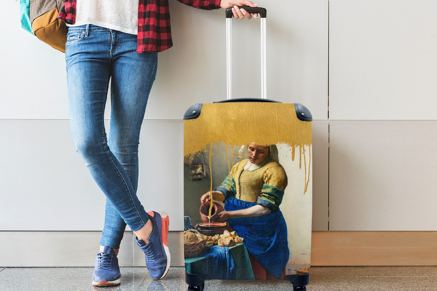 Milchmädchen - Handgepäckkoffer Rollen, Vermeer, Gold MuchoWow Ferien, mit Handgepäck Trolley, 4 - für Reisekoffer Reisetasche rollen,