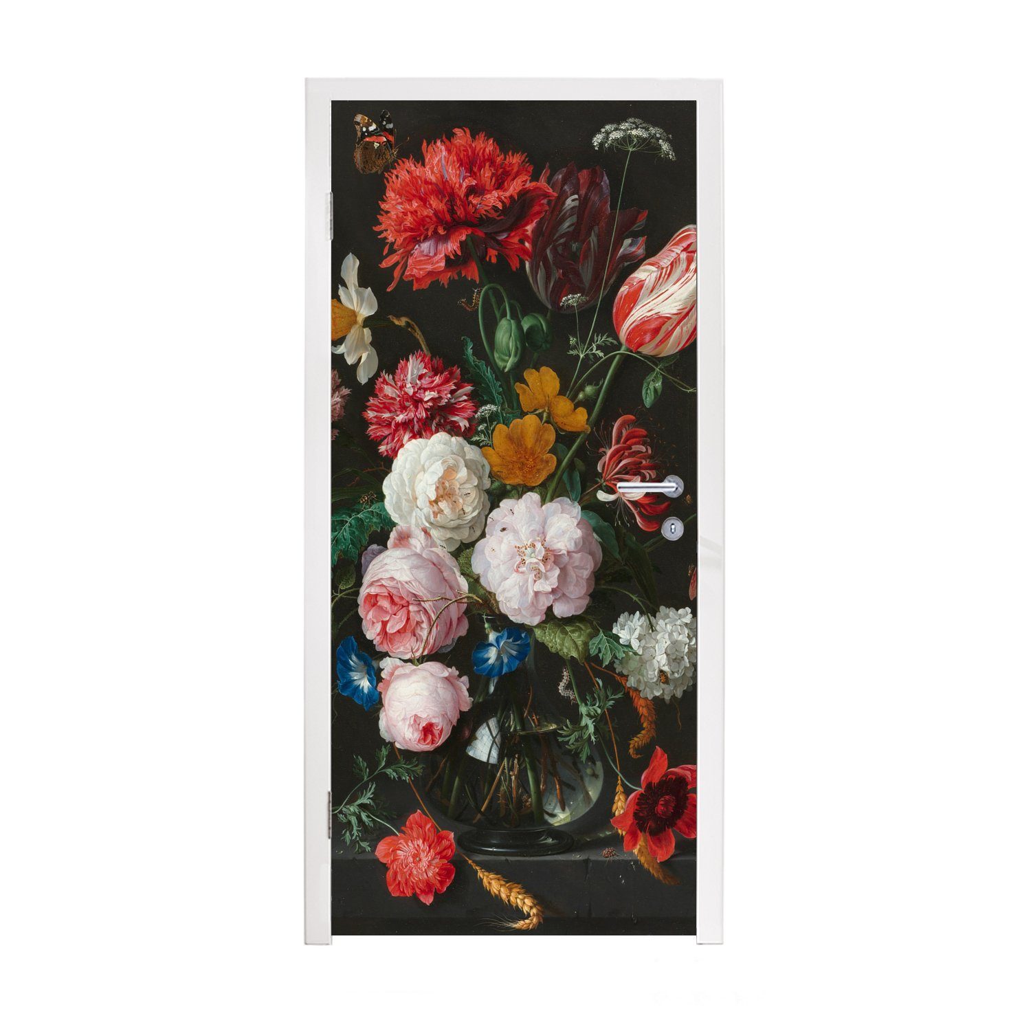 MuchoWow Türtapete Stilleben mit Blumen in einer Glasvase - Gemälde von Jan Davidsz. de, Matt, bedruckt, (1 St), Fototapete für Tür, Türaufkleber, 75x205 cm