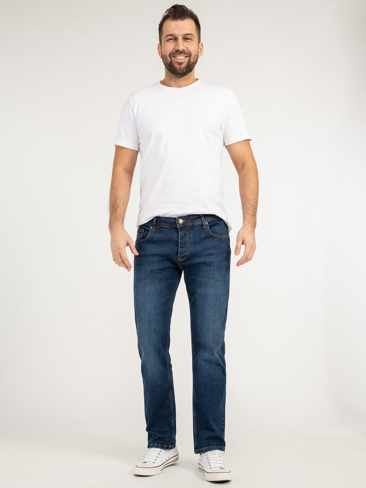 Lorenzo Loren Straight-Jeans Herren Jeans Stretch Blau LL-4008 – Bild 4 von 5