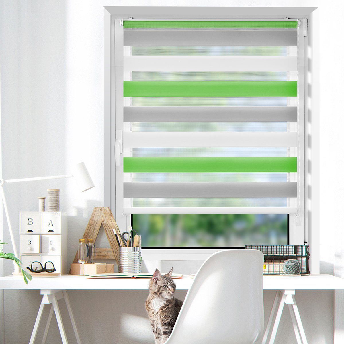 Doppelrollo rollos für Fenster ohne Bohren 130cm, OUBO, Lichtschutz, freihängend, mit Klemmträger, Klemmfix, livhtdurchlässig und verdunkelnd