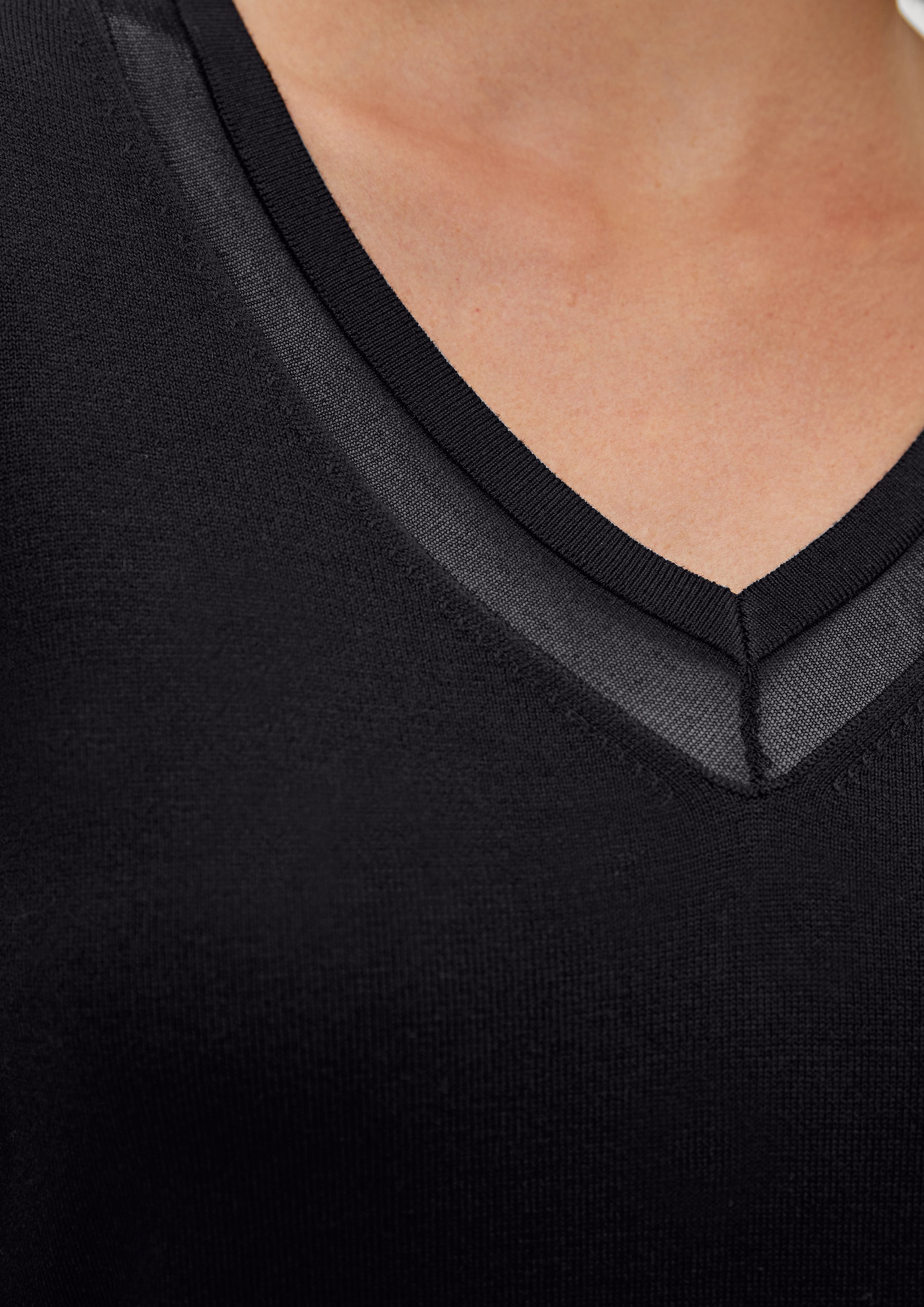 Comma Langarmshirt Pulli mit schwarz semitransparenter Blende Blende