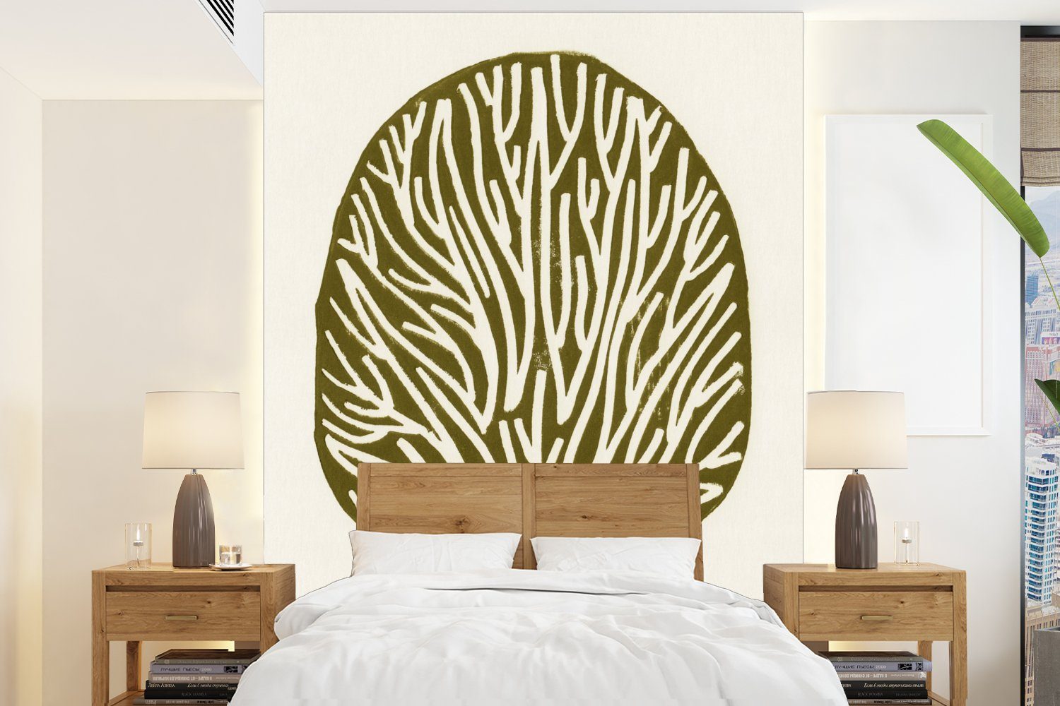 MuchoWow Fototapete Baum - Abstrakt - Pastell - Grün, Matt, bedruckt, (4 St), Montagefertig Vinyl Tapete für Wohnzimmer, Wandtapete