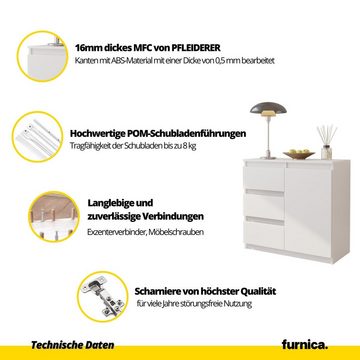Furnica Kommode MIKEL, 3 Schubladen und 1 Tür - Beton-Optik H75cm B80cm T35cm (1 St)