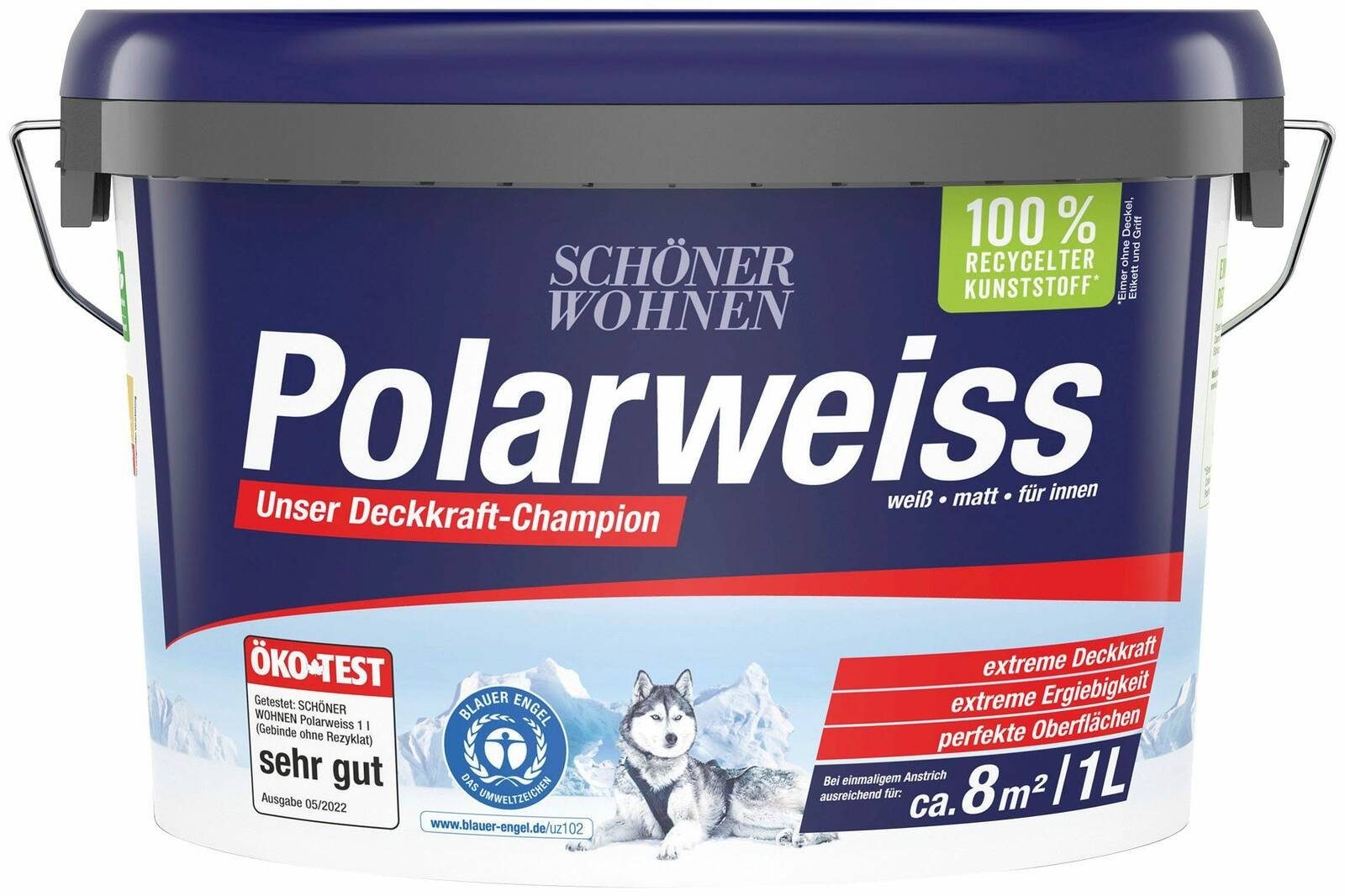 SCHÖNER WOHNEN FARBE Wand- und Deckenfarbe Polarweiss 1 Liter (274011), hoher Weißheitsgrad, Spritz-Frei, Lösemittelfrei